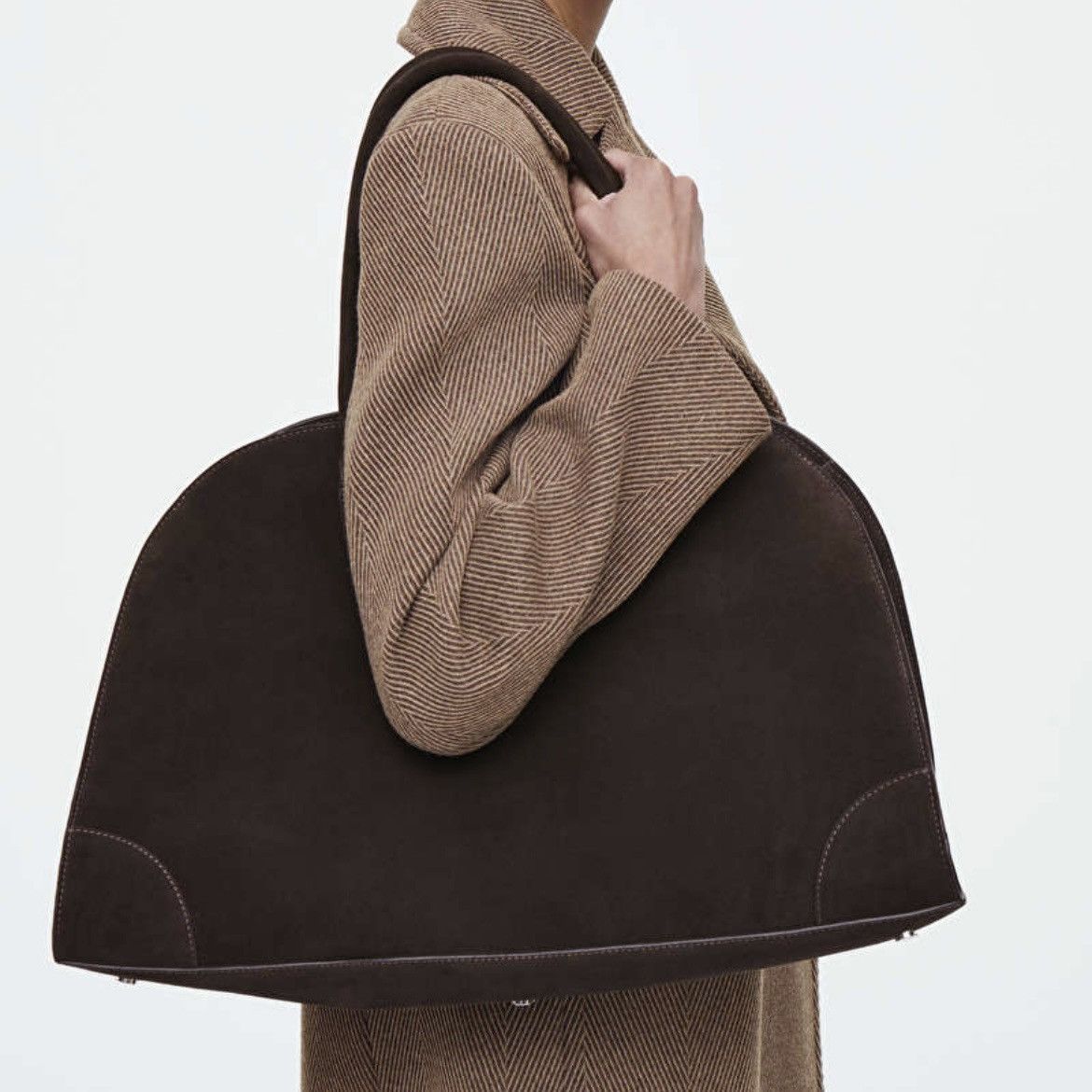 Cos COS Studio Bowling Bag NWT Dark Brown Suede Size ONE SIZE - 3 Thumbnail