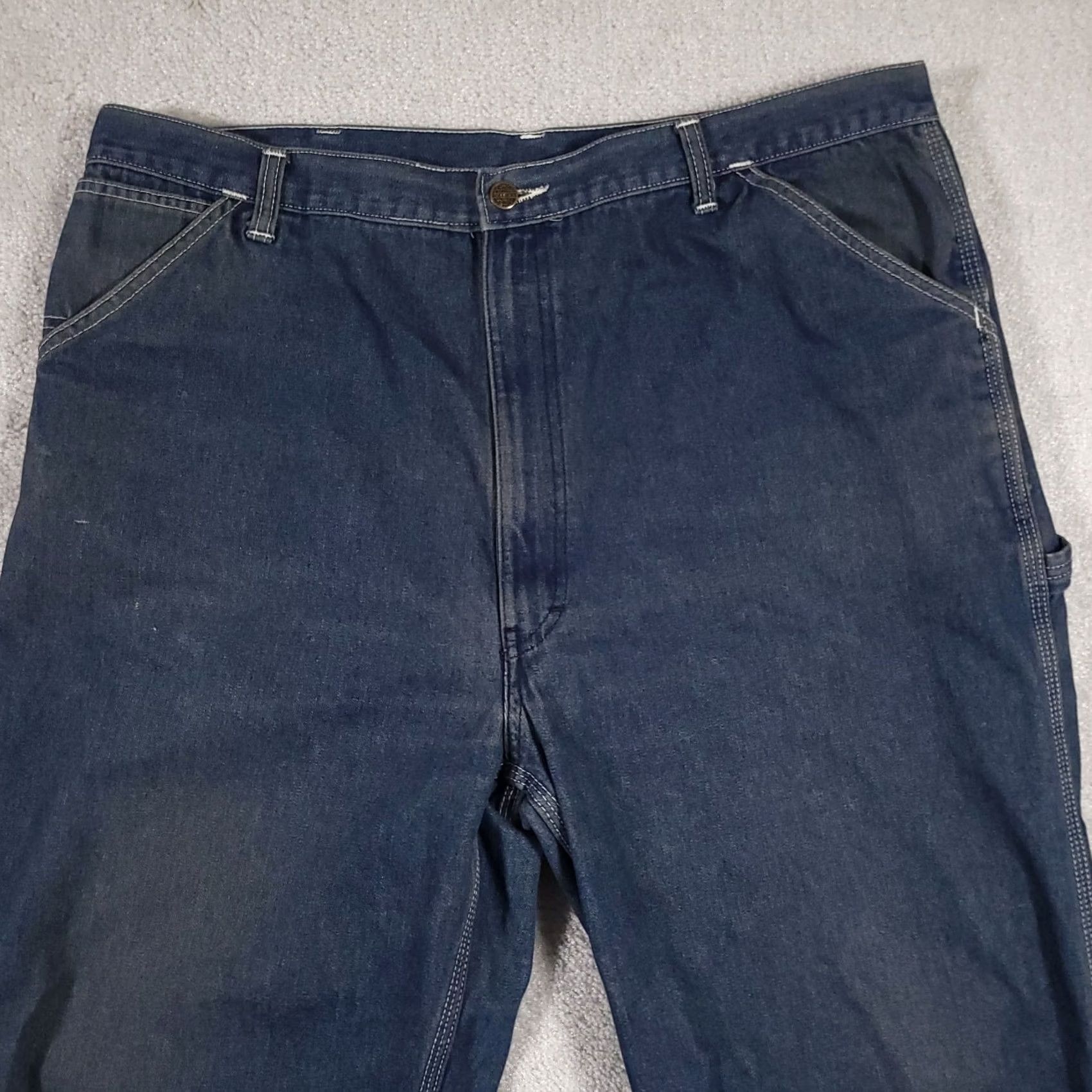 Denime VINTAGE Roebucks Carpenter Jeans Mens 42X30 Denim Dark Wash Straight 80s 40X28 Hemmed Mens Size US 42 / EU 58 - 3 Thumbnail