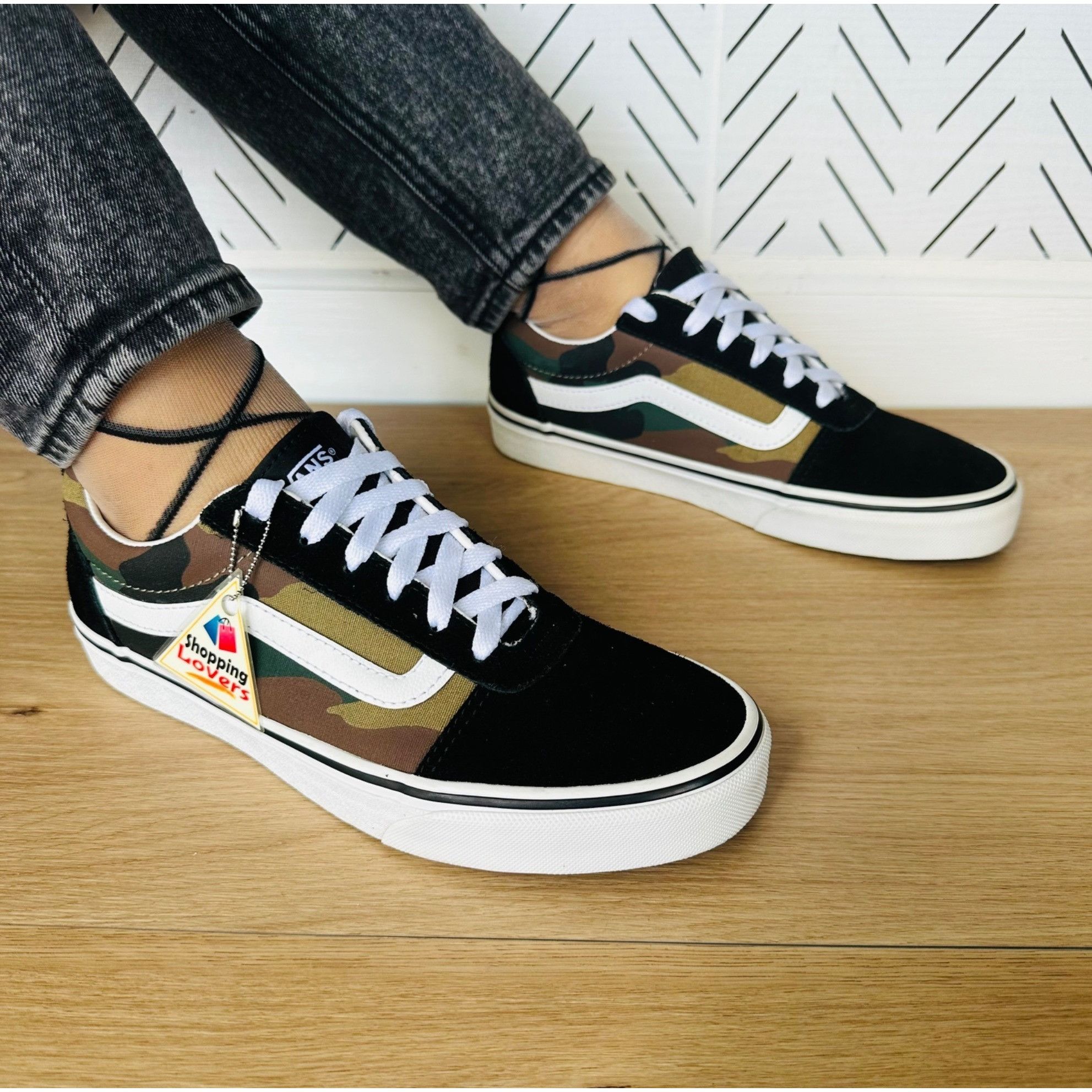 Vans 🤩Women Shoes Sz 8.5 Vans Old Skool Low Black Green Camo Lo Size US 8.5 / IT 38.5 - 1 Thumbnail