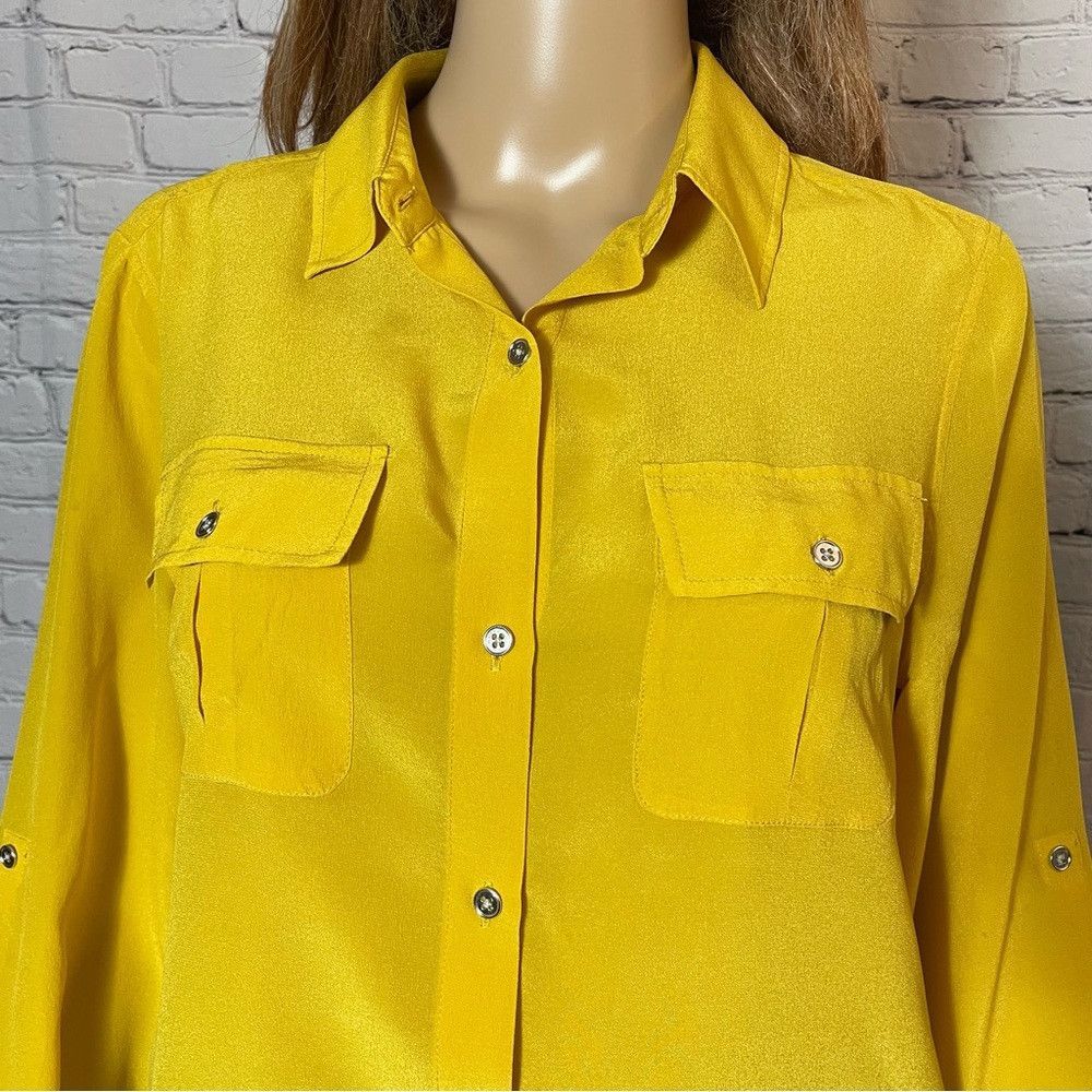 Banana Republic Banana Republic 100% Silk Yellow Long Sleeve Blouse Size 6 Size M / US 6-8 / IT 42-44 - 8 Thumbnail