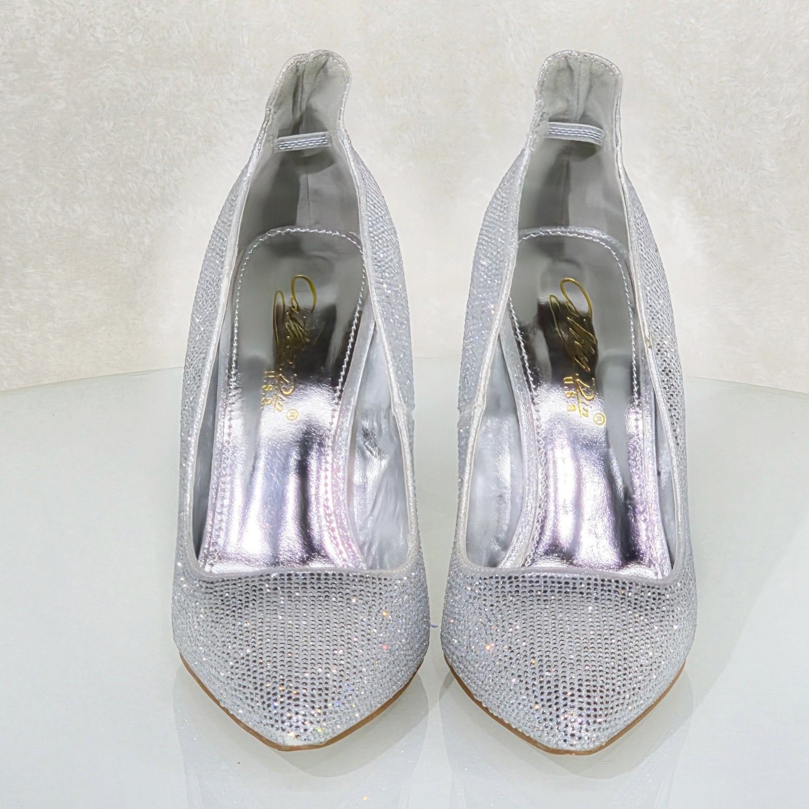 Other High Rise Silver Rhinestone High Heel Shoes Pointy Toe Pumps Size US 8.5 / IT 38.5 - 4 Thumbnail