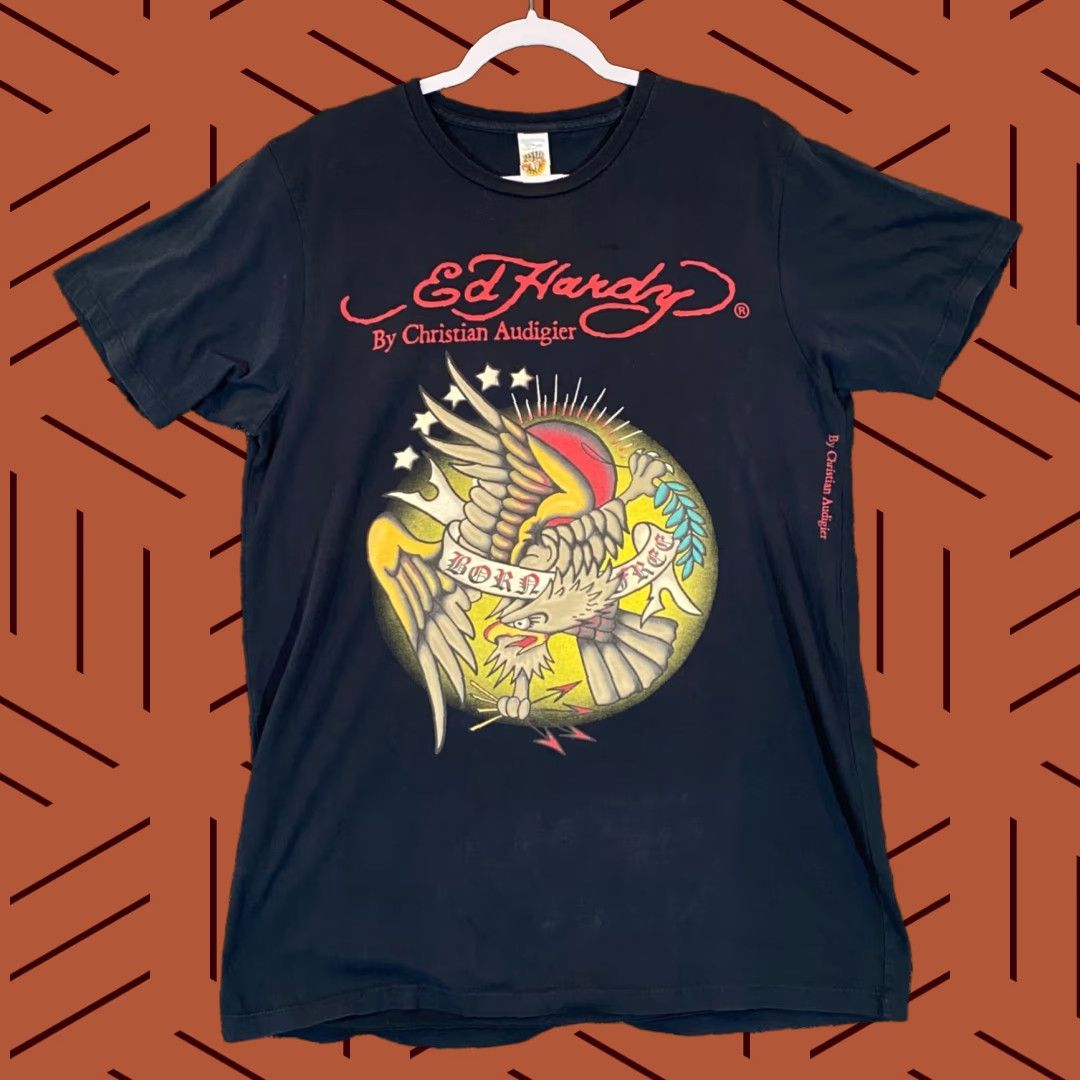 Ed Hardy VINTAGE Ed Hardy Shirt Mens Large Black Tee Born Free Bird Christian Audigier S/S Y2K T-Shirt Men Black Graphic Print Crew Neck Short Sleeve Size US L / EU 52-54 / 3 - 1 Thumbnail