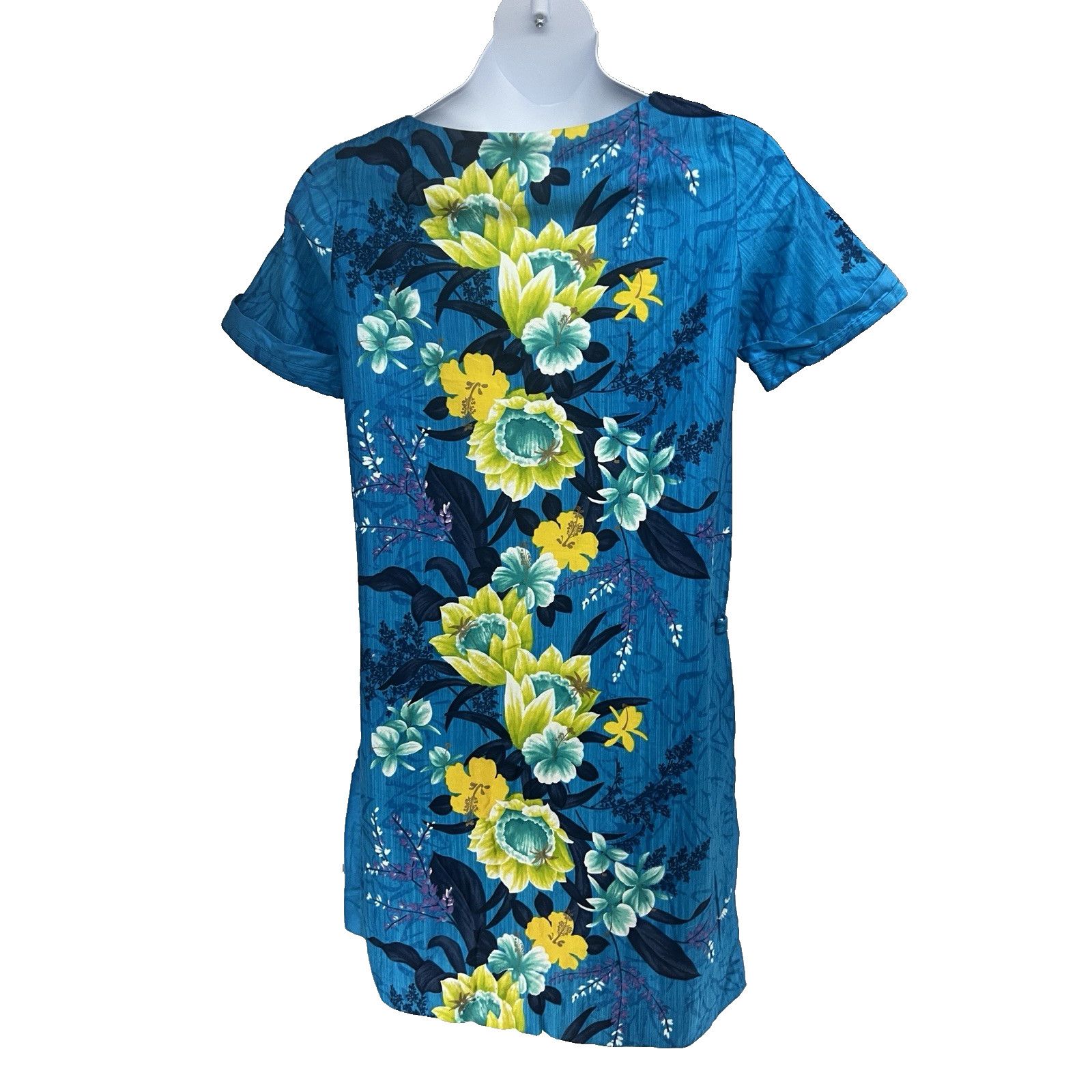 Vintage Vintage Blue Floral Hawaiian Muu Muu Midi Dress M Pockets Size M / US 6-8 / IT 42-44 - 3 Thumbnail