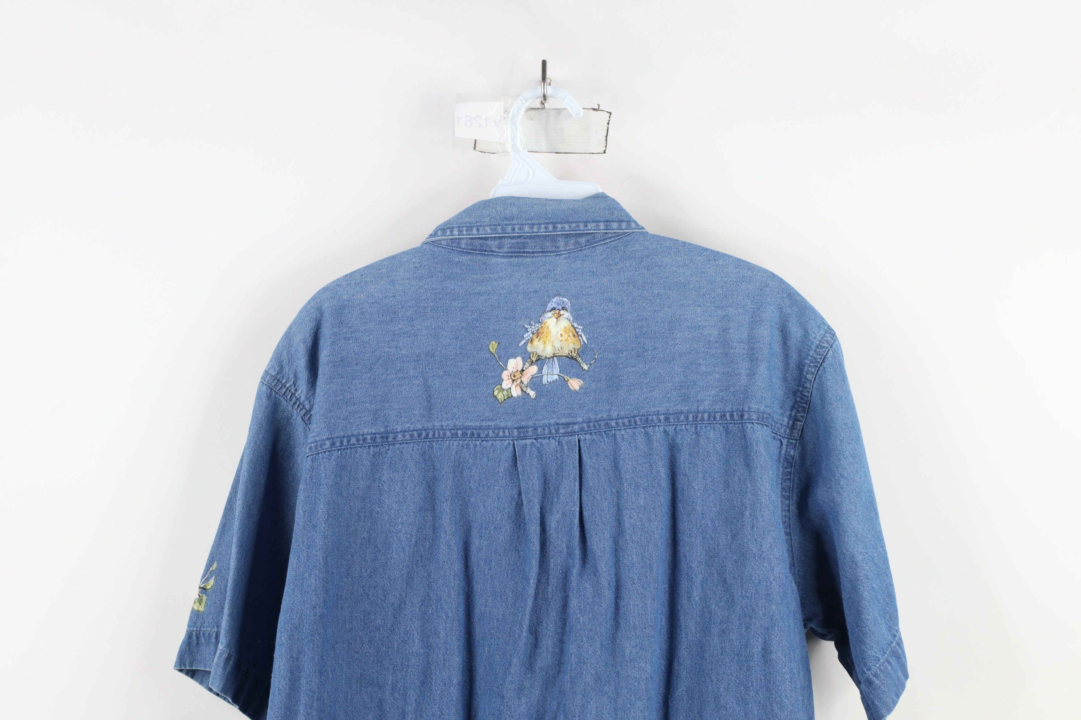 Vintage Vintage 90s Streetwear Bird Short Sleeve Denim Button Shirt Size M / US 6-8 / IT 42-44 - 13 Thumbnail