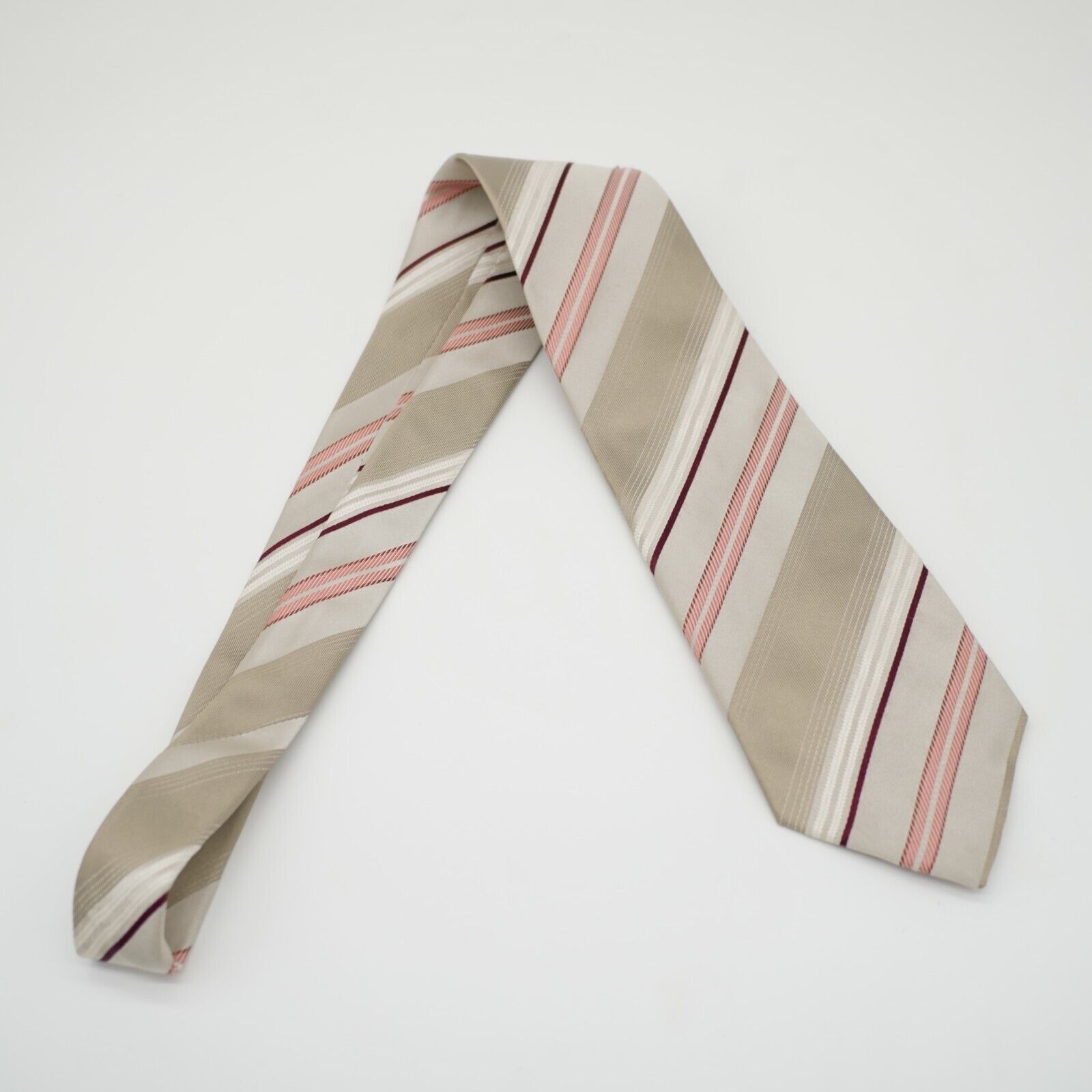 Designer Geoffrey Beene Tan Pink Woven Striped Long Silk Tie Size ONE SIZE - 6 Thumbnail