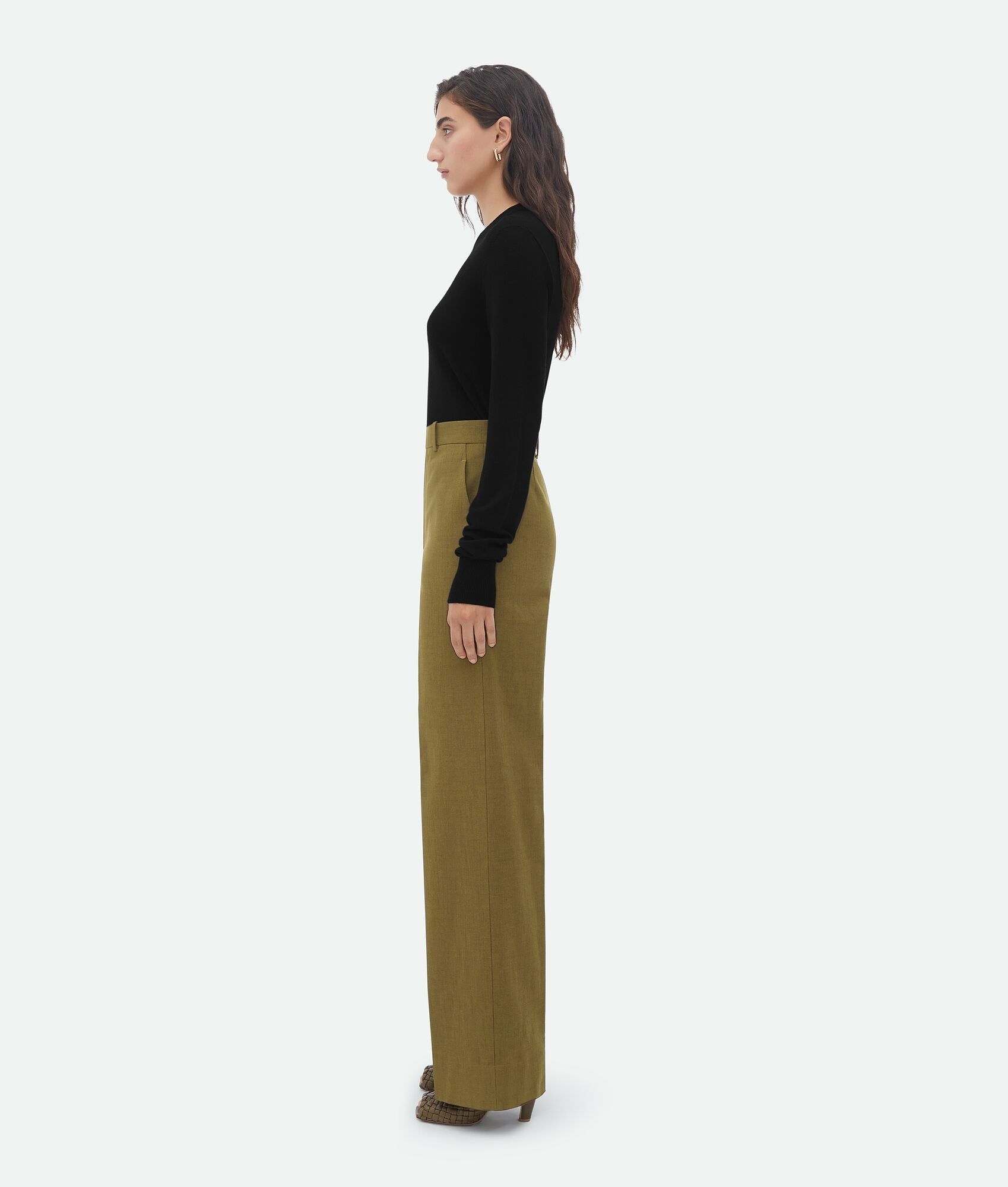 Bottega Veneta o1bcso1str0225 Straight Leg Textured Cotton Pant Olive Green Size 24" / US 00 / IT 34 - 2 Thumbnail