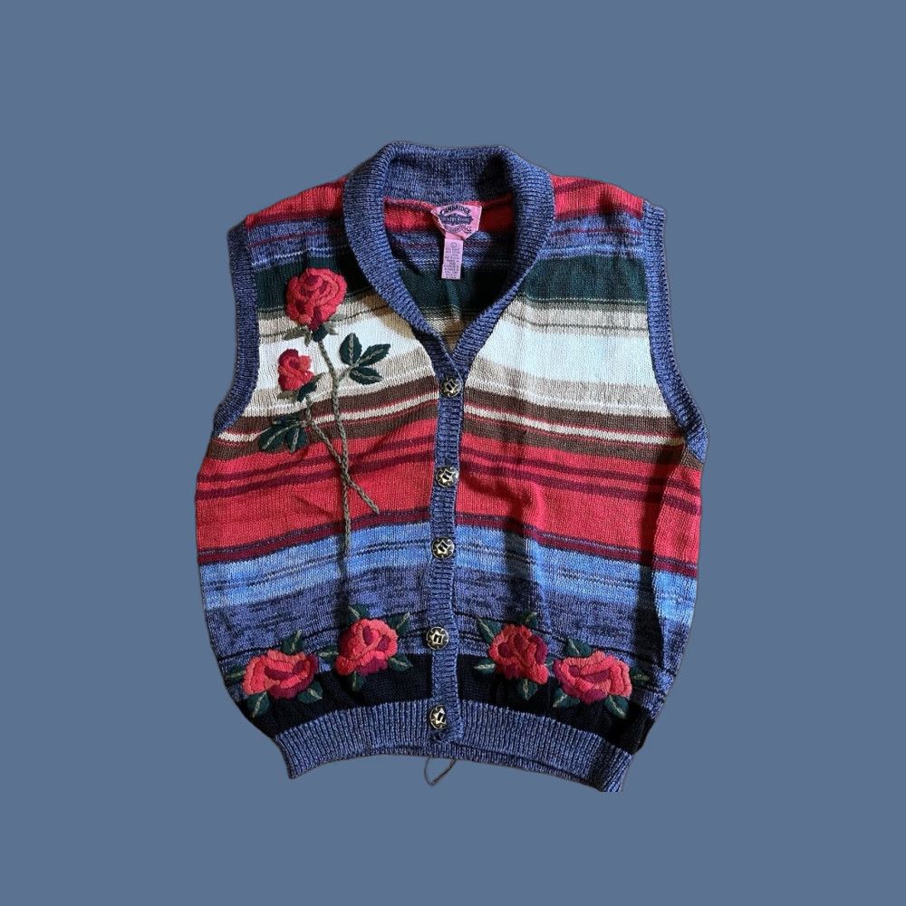 Vintage VINTAGE Cambridge Dry Goods Rose Sweater Vest Womens Large Blue Shirt Size L / US 10 / IT 46 - 1 Thumbnail