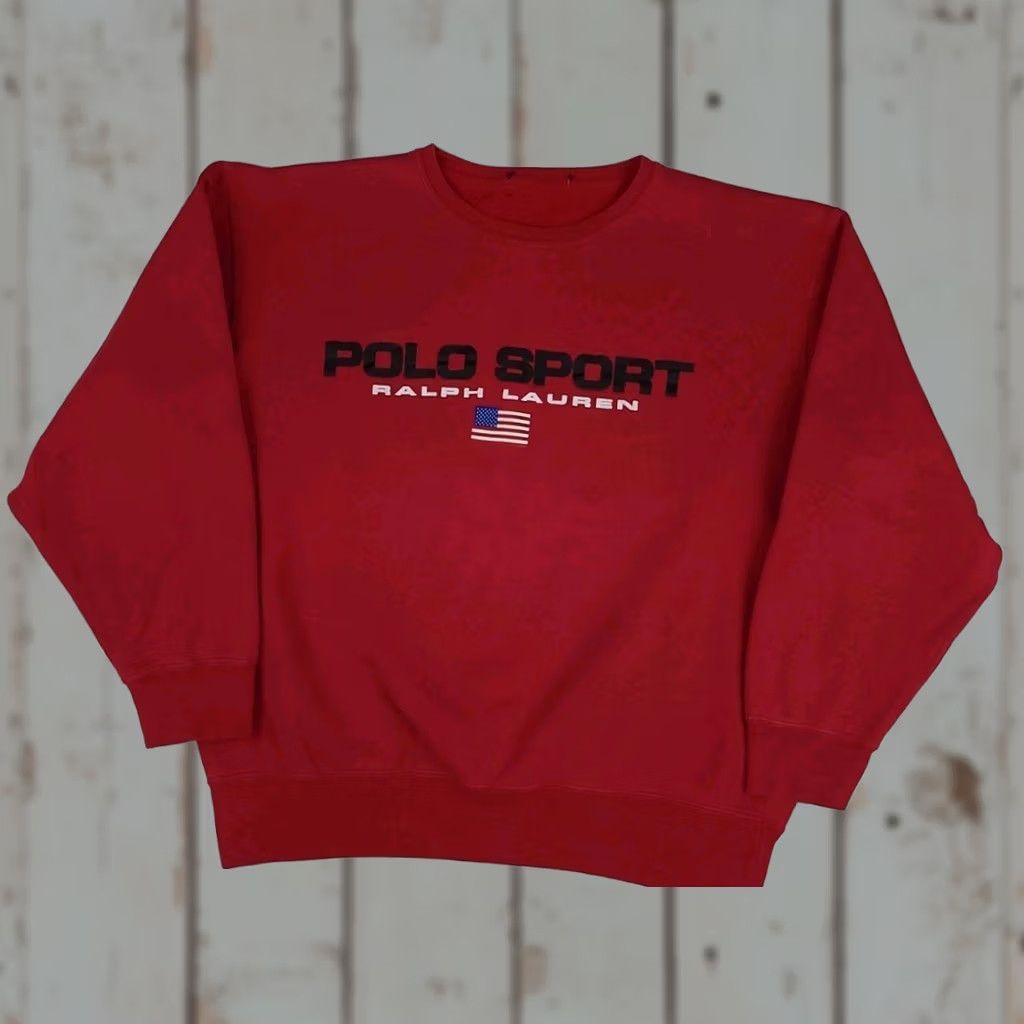 Vintage VINTAGE Polo Sport Ralph Lauren Sweatshirt 90s Red Crew Neck Spellout Flag RL USA Men M/L size Shirt Pullover Womens/Mens? Size US M / EU 48-50 / 2 - 1 Thumbnail