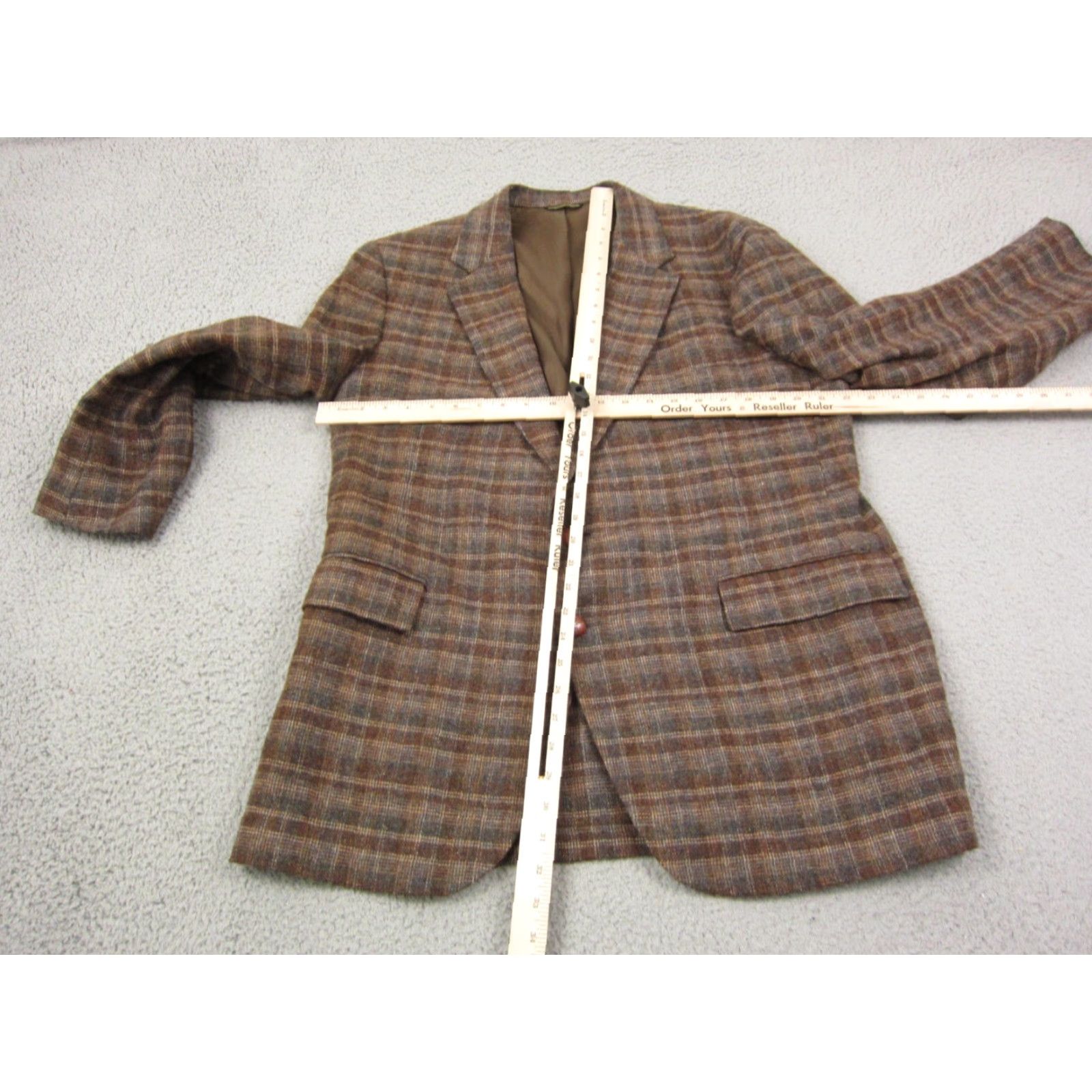 Palace VINTAGE Palace Clothiers Blazer Jacket Mens 44 Brown Tweed Plaid 80s 90s Sports Coat Two-Button Front Mid-Length Regular Fit Mens Size 44R - 5 Thumbnail