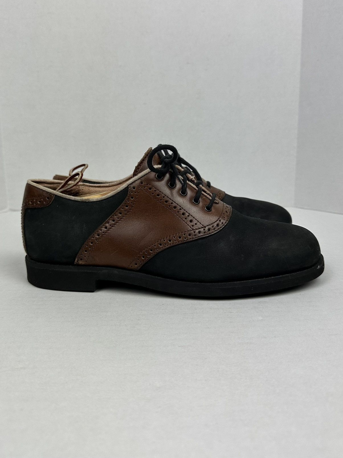 Florsheim × Vibram FLORSHEIM Two Tone Black Brown Saddle Shoes Oxford Size US 9.5 / EU 42-43 - 2 Thumbnail