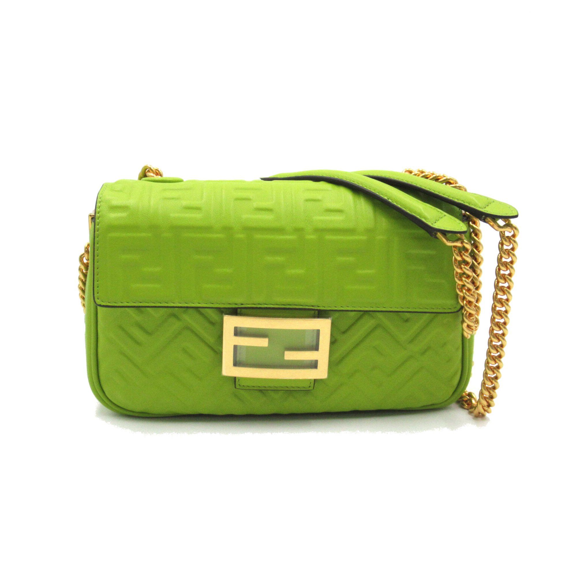image of Fendi Baguette Chain Midi Green Leather 8Br793Ah9Cf1Jcm, Women's