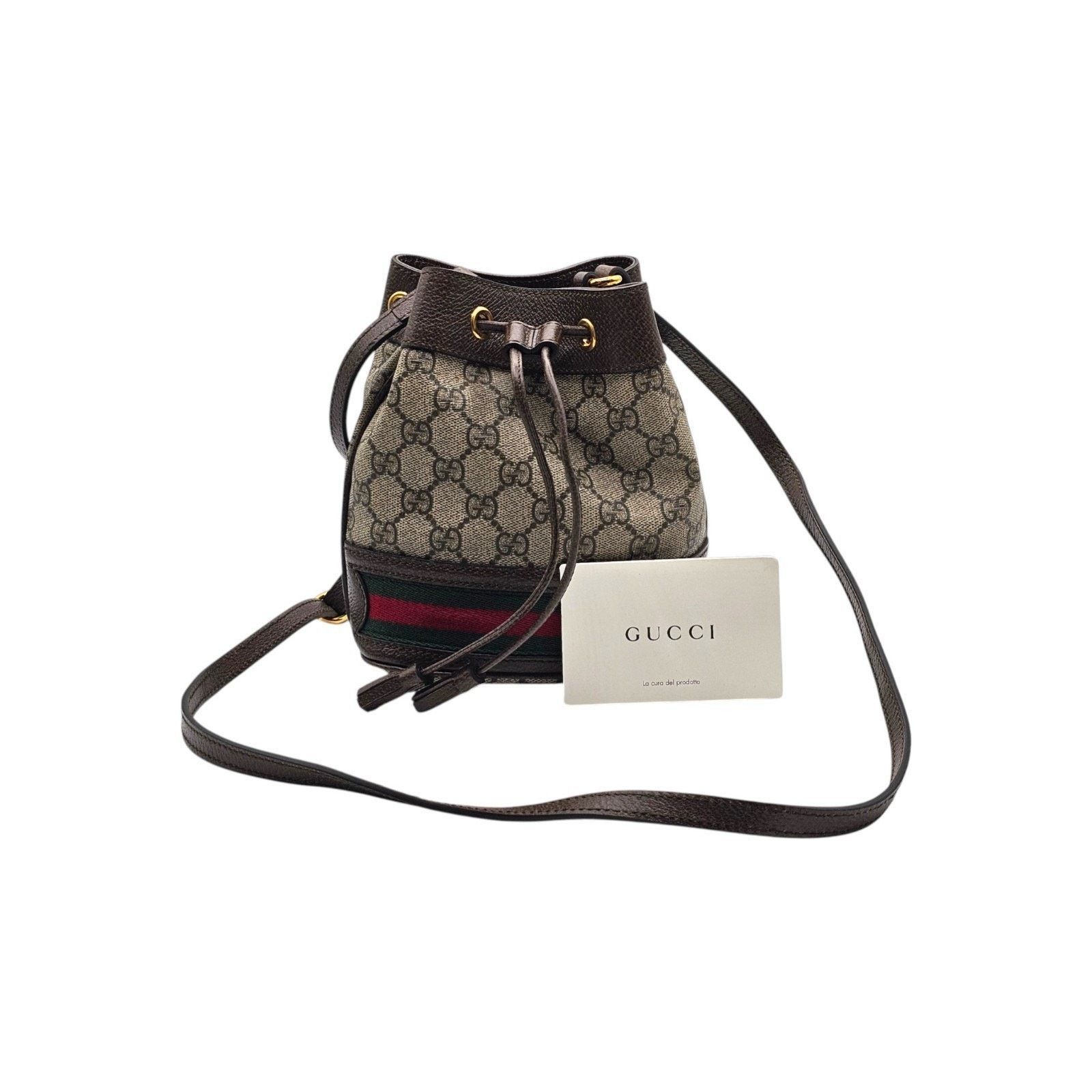 Gucci Ophidia GG Supreme Mini Bucket Bag Stripe Canvas Brown - NWT Size ONE SIZE - 9 Thumbnail