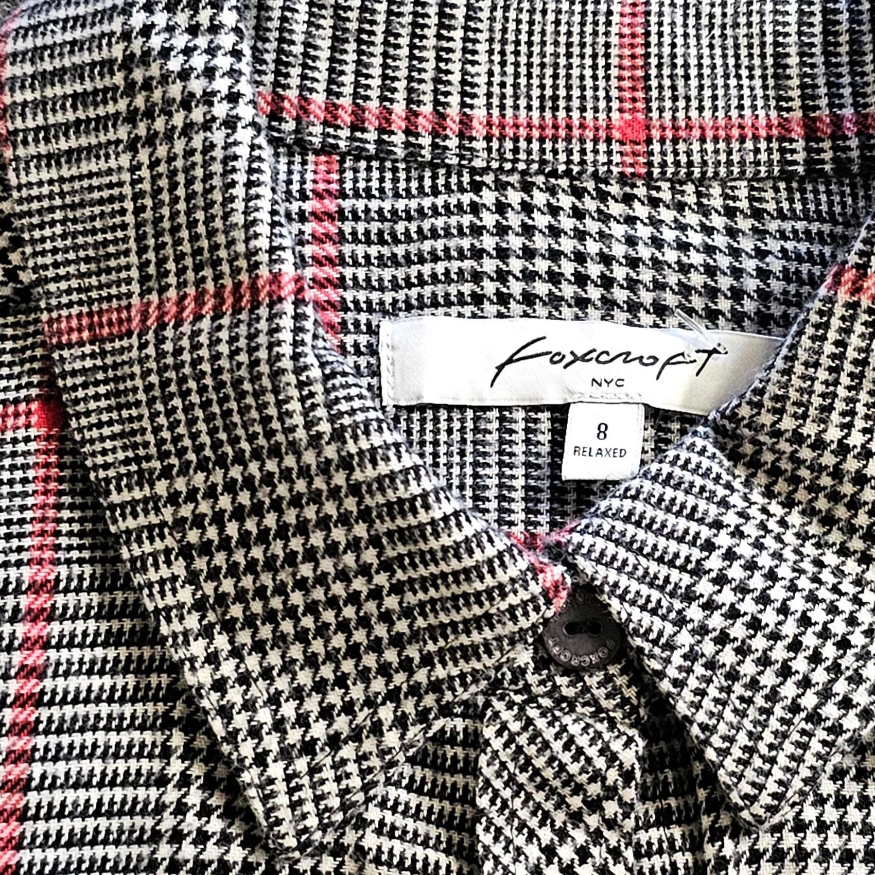 Vintage Foxcroft Top Shirt Womens 8 Black Plaid Button Long Sleeve Classic Career Blouse Size M / US 6-8 / IT 42-44 - 3 Thumbnail