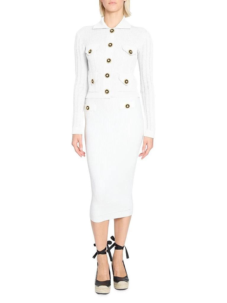Balmain o1s1wg110526 Logo Rib-Knit Button-Front Cardigan in White Size XL / US 12-14 / IT 48-50 - 5 Thumbnail