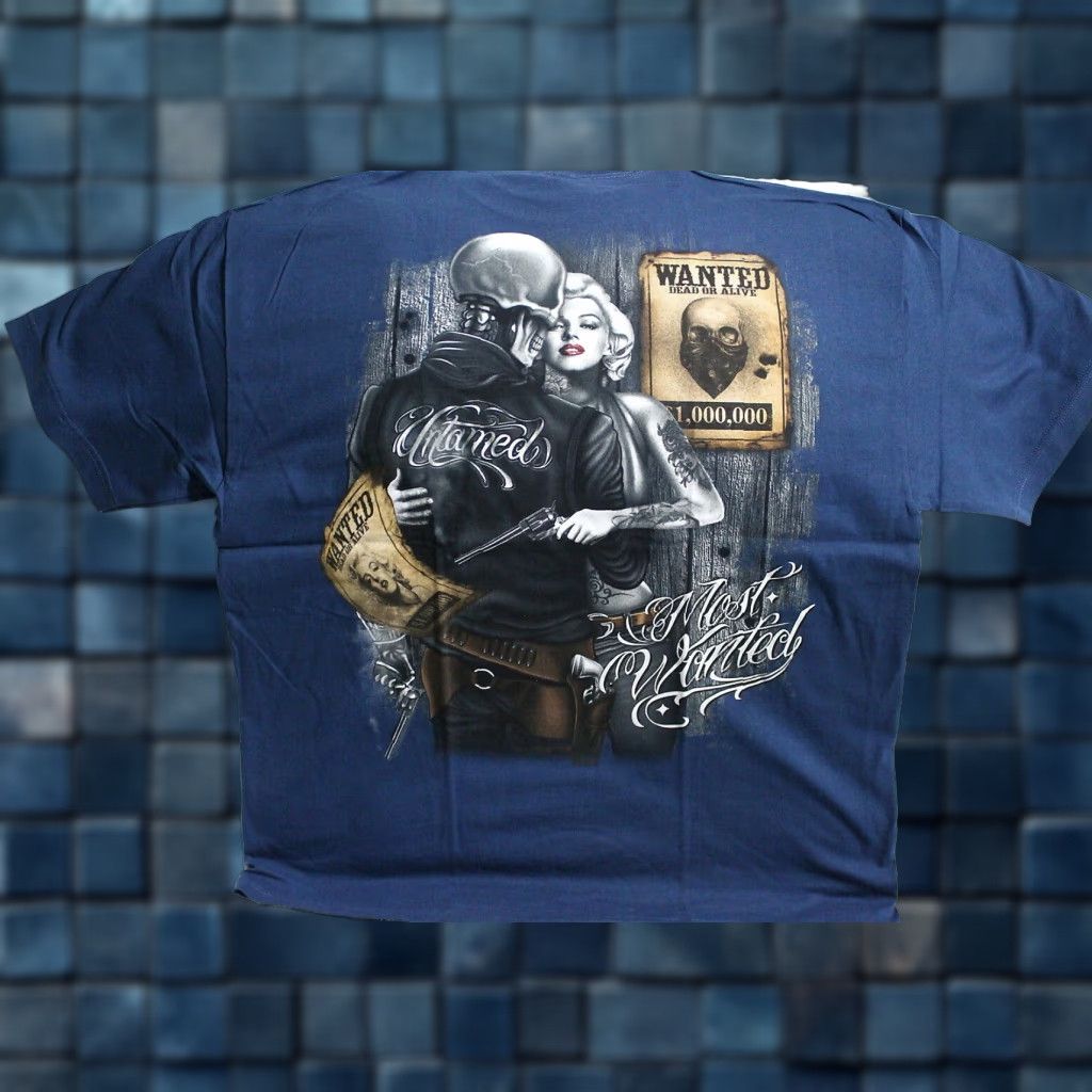 Vintage Vintage Marilyn Monroe Skull Gun T-Shirt Men XL Dark Blue Graphic Tee 100% Cotton Size US XL / EU 56 / 4 - 1 Thumbnail