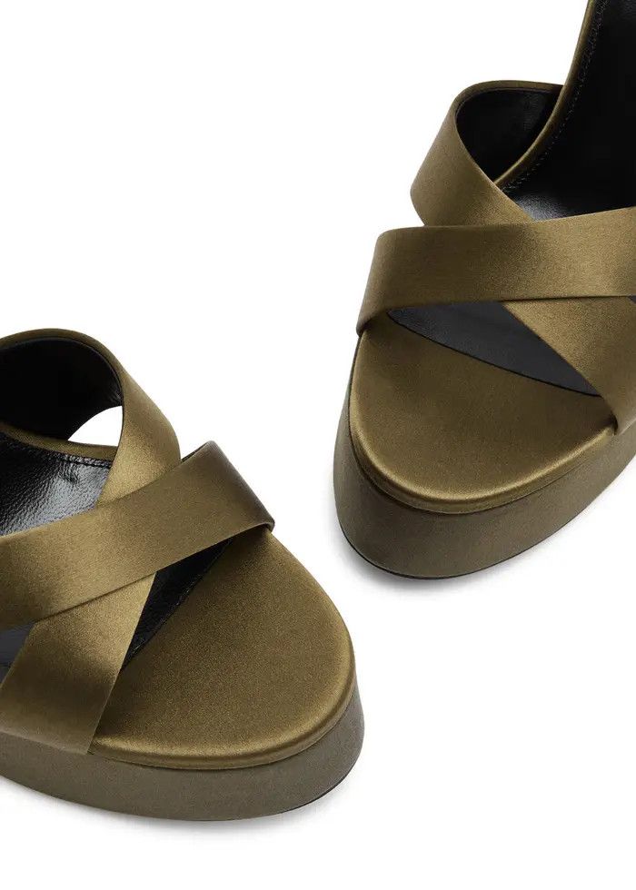 Saint Laurent Paris oc11z1225 785665 Blanca Platform Sandals Satin Crepe Green Size US 8 / IT 38 - 3 Thumbnail