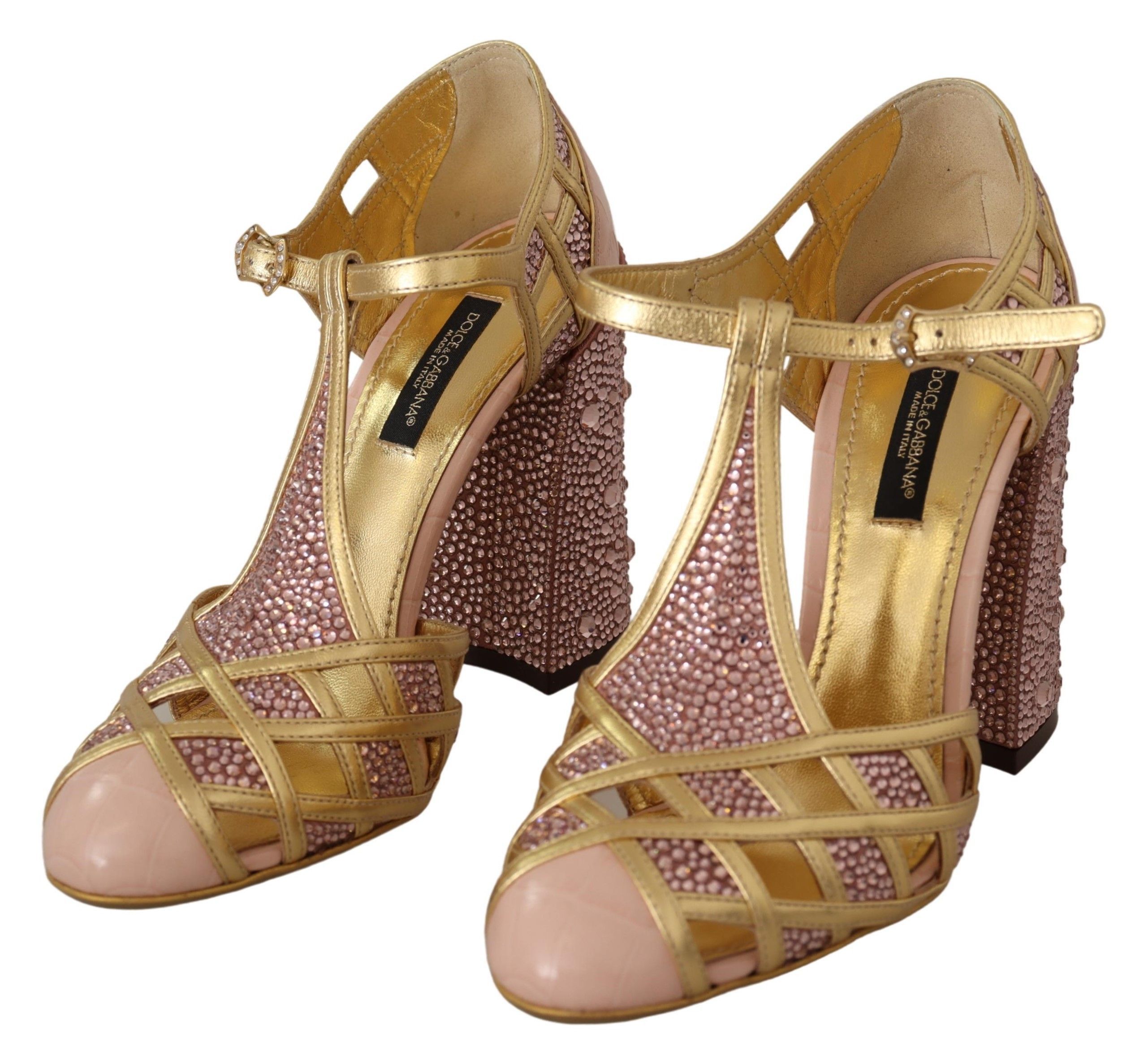 Dolce & Gabbana Dolce & Gabbana Silk-Infused Leather Crystal Pumps in Gold Size US 5.5 / IT 35.5 - 2 Thumbnail
