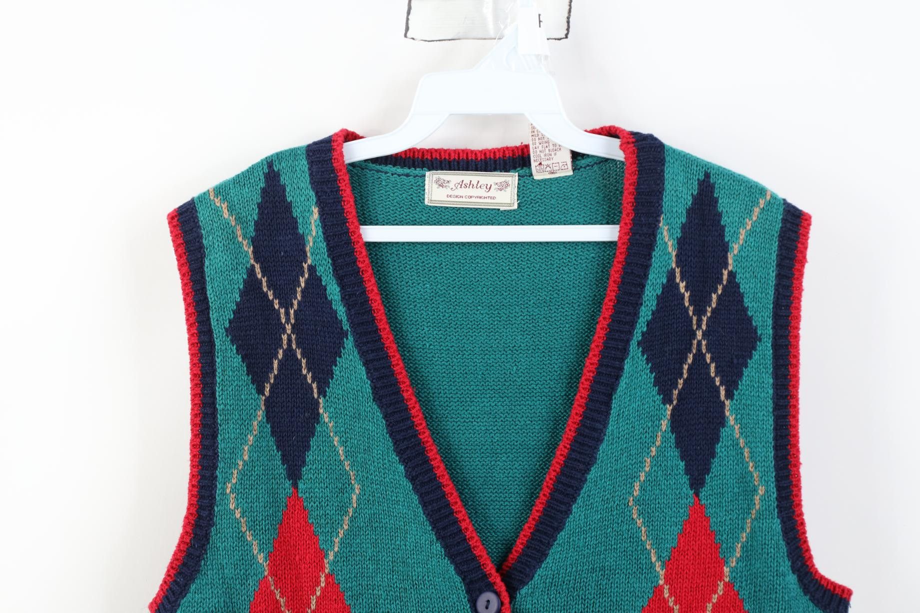 Vintage Vintage 90s Streetwear Diamond Knit Cardigan Sweater Vest Size M / US 6-8 / IT 42-44 - 2 Thumbnail