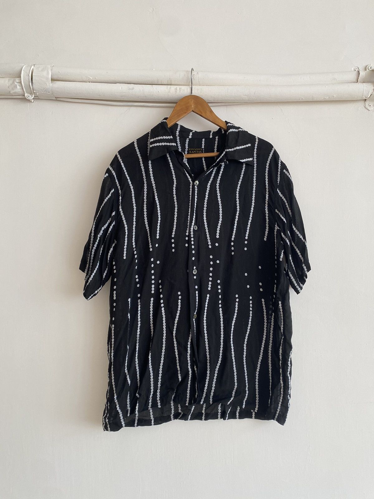 image of Kapital Pearl Stripe Shirt Bode Wacko Maria Sacai Needles in Black, Men's (Size XL)