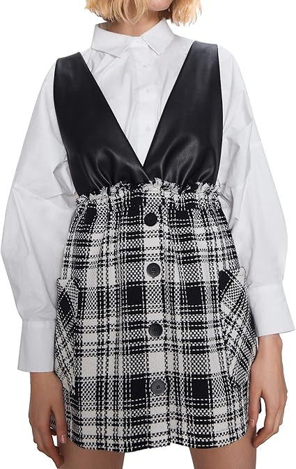 Zara Zara Faux Leather Sleeveless Check Tweed Pinafore Dress Size S / US 4 / IT 40 - 2 Thumbnail