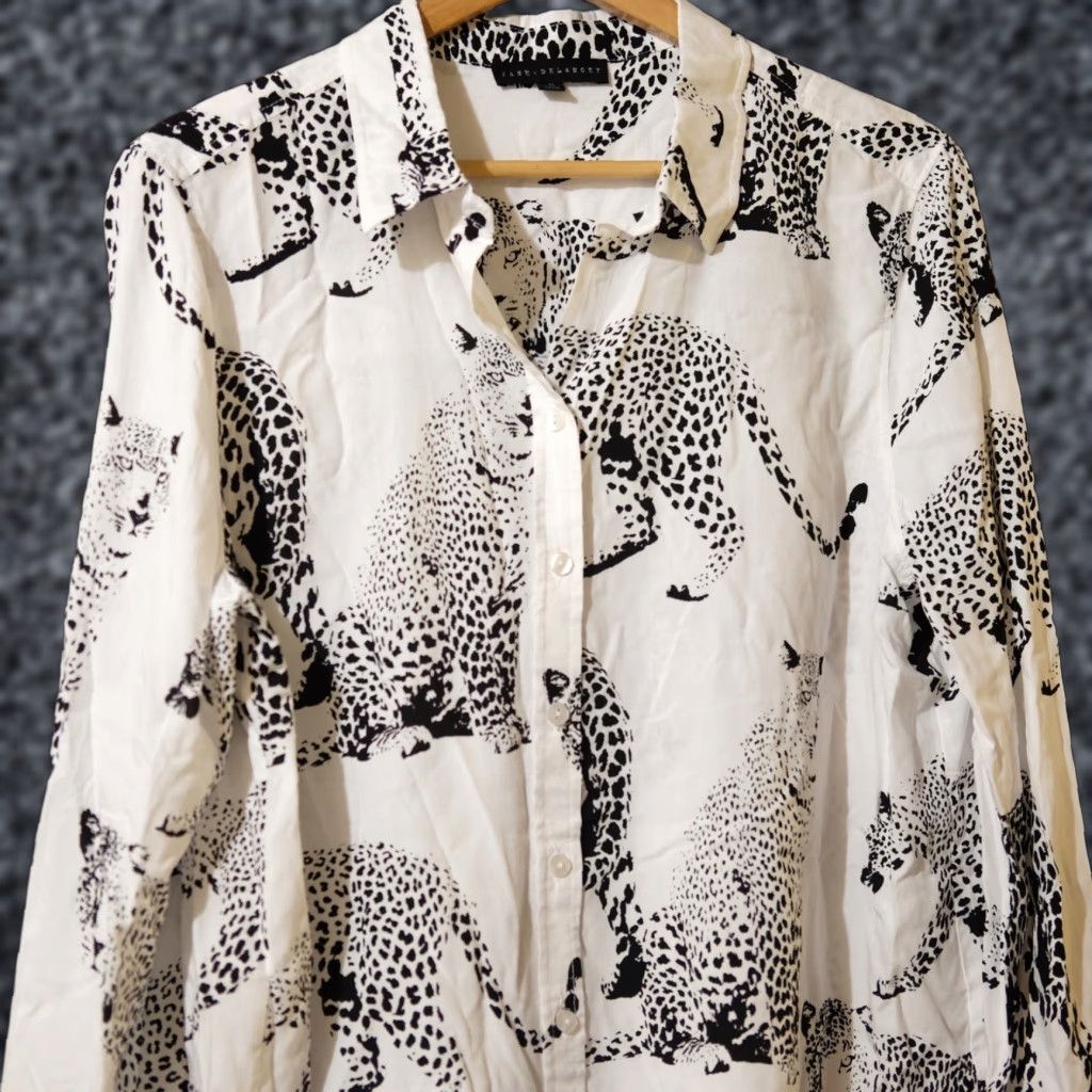 Vintage EUC Jane Delancey Leopard Print Button Up Blouse Womens XL Rayon Black/White Button Up Casual 100% Rayon Leopard Womens XL Blouse Jane delancey Womens Size XL / US 12-14 / IT 48-50 - 1 Thumbnail