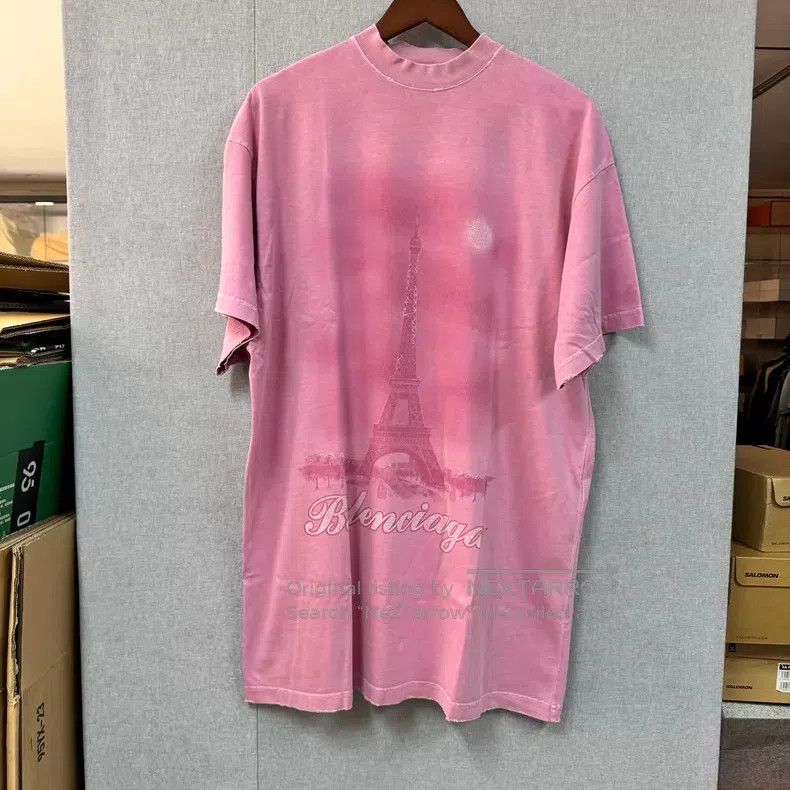 Balenciaga Balenciaga Distressed Pink Tower Short Sleeve Size US S / EU 44-46 / 1 - 1 Thumbnail
