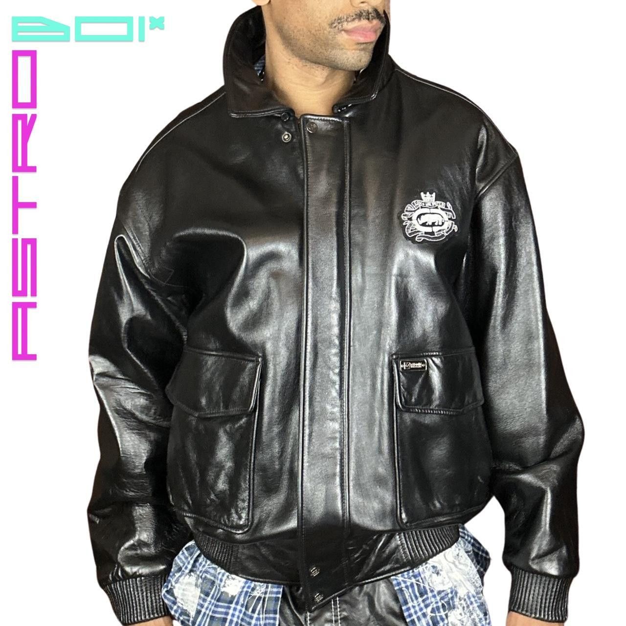 Image of Ecko Unltd Vintage Ecko Black Patent Leather Bomber Jacket _ , Men's (Size 2XL)