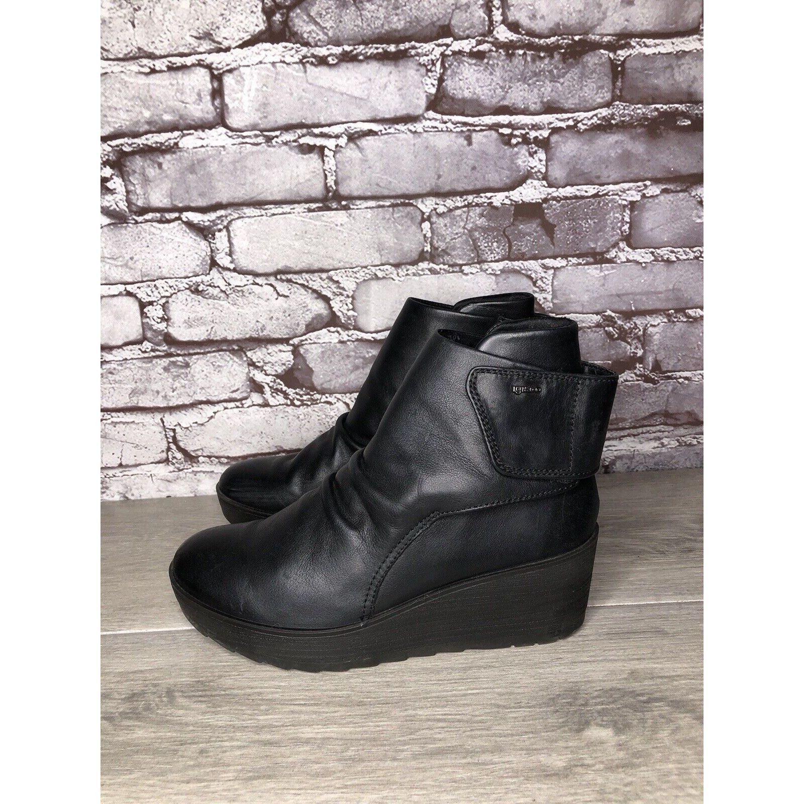 Other IGI&CO Black Leather High Wedge Strap Booties Boots Women Sz Size US 6.5 / IT 36.5 - 10 Thumbnail