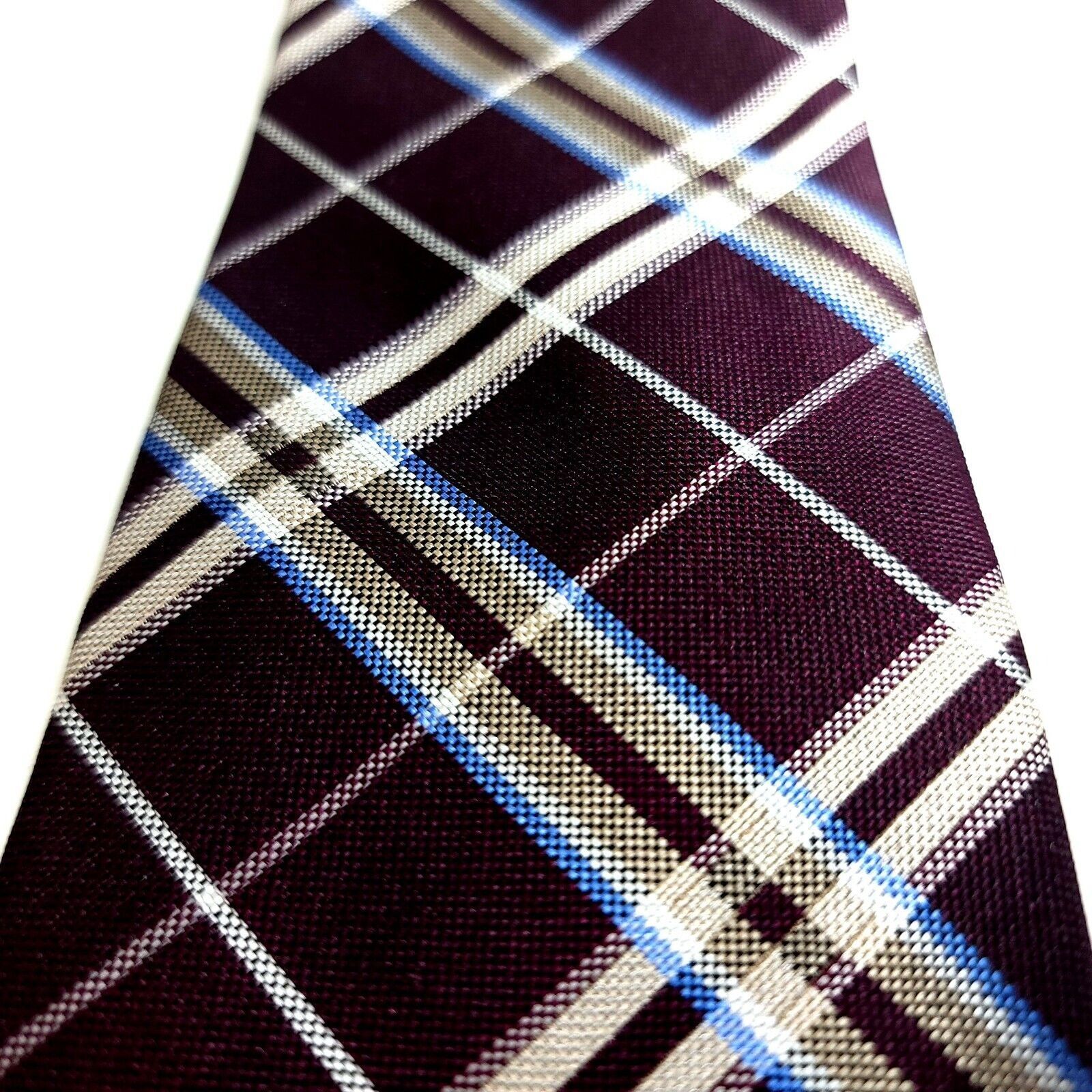 Tommy Hilfiger Tommy Hilfiger Purple Tan Woven Plaid Silk Tie Size ONE SIZE - 2 Thumbnail
