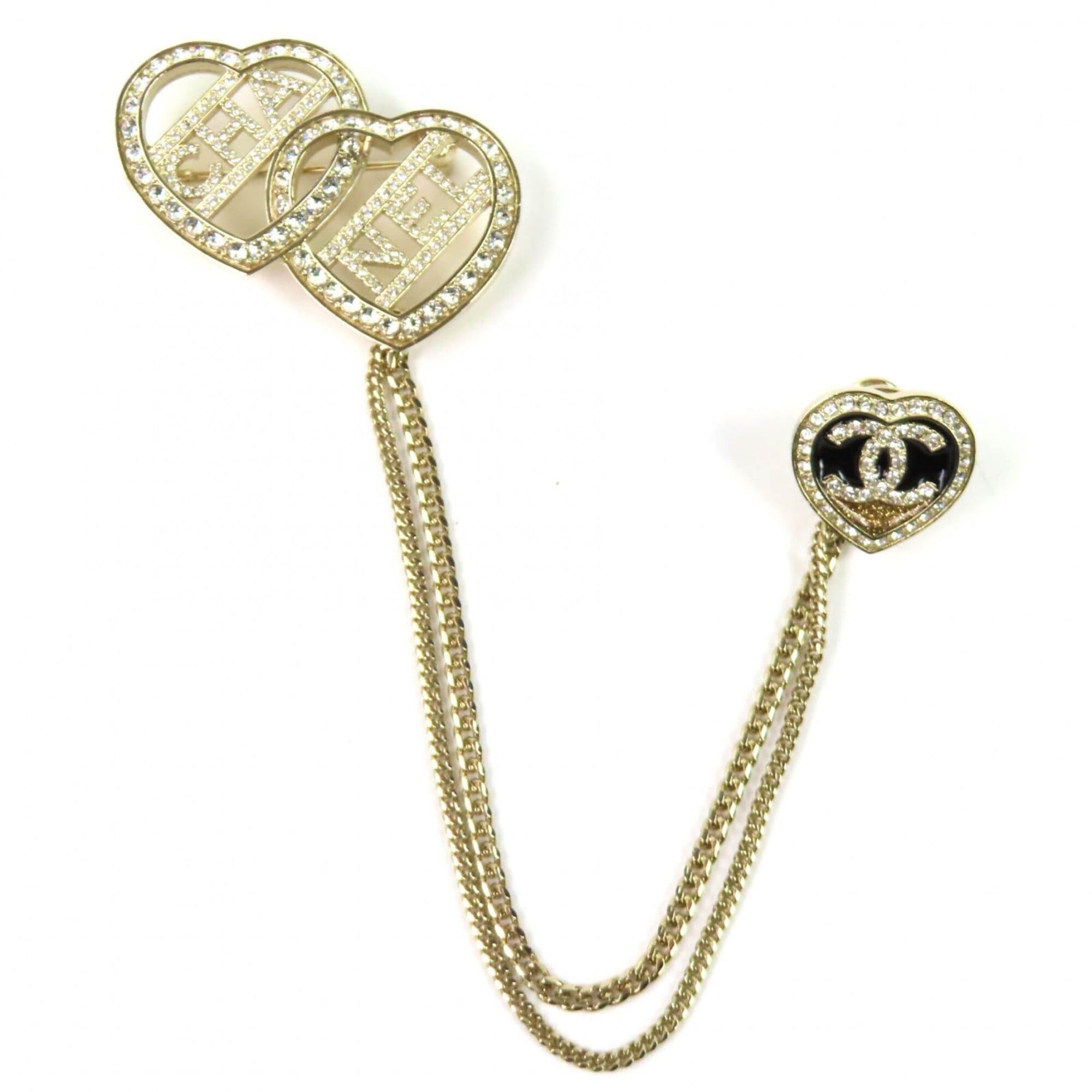 Chanel CHANEL C23B ABB655 Coco Mark Metal Strass Double Heart Chain Brooch Gold Women's Size ONE SIZE - 1 Thumbnail