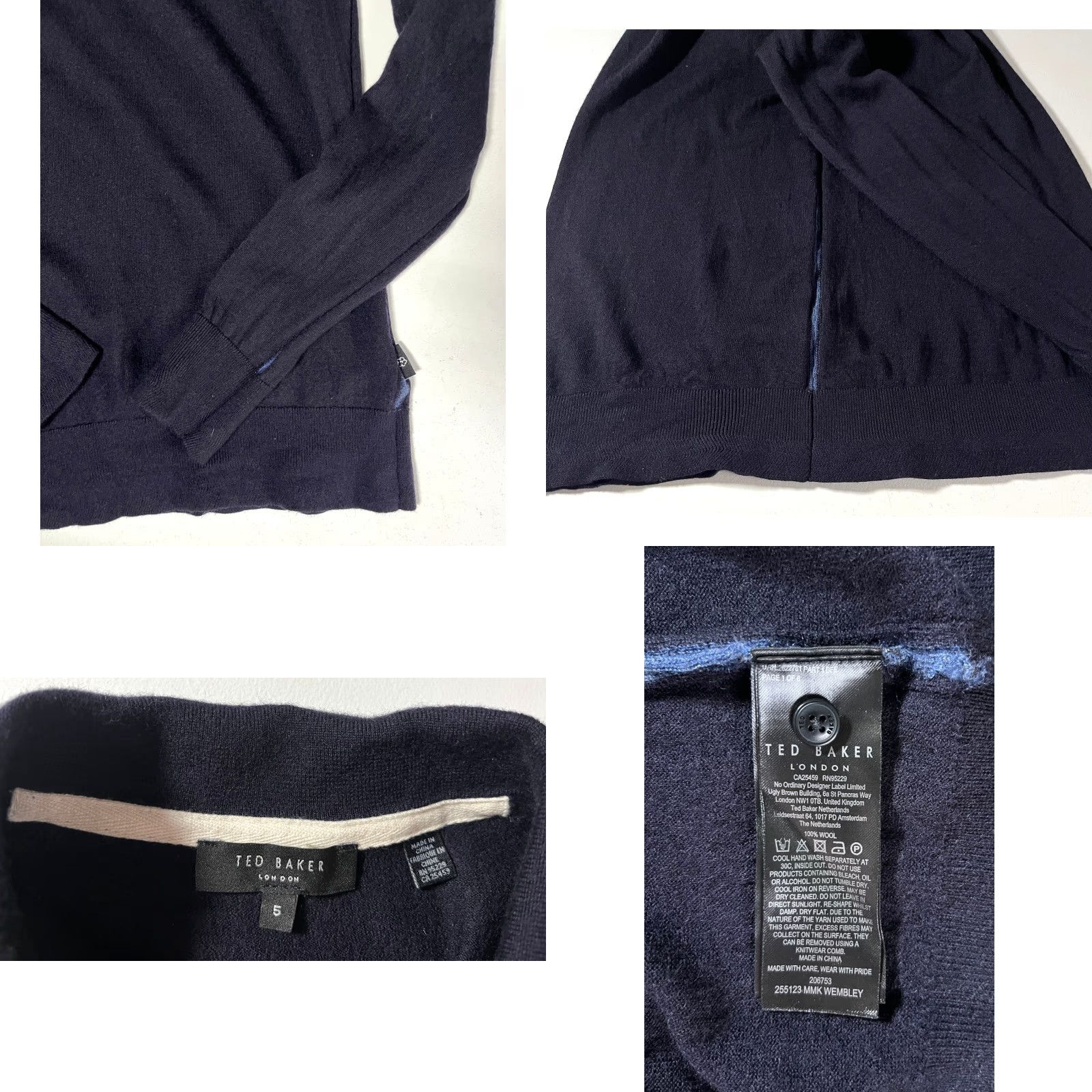 Ted Baker VINTAGE Ted Baker London Men's Collared Sweater Navy Wool 100% Size 5 M/L Slim Regular Knit Pullover Logo City Classic Designer Preppy Wool Navy Mens Size US L / EU 52-54 / 3 - 8 Thumbnail