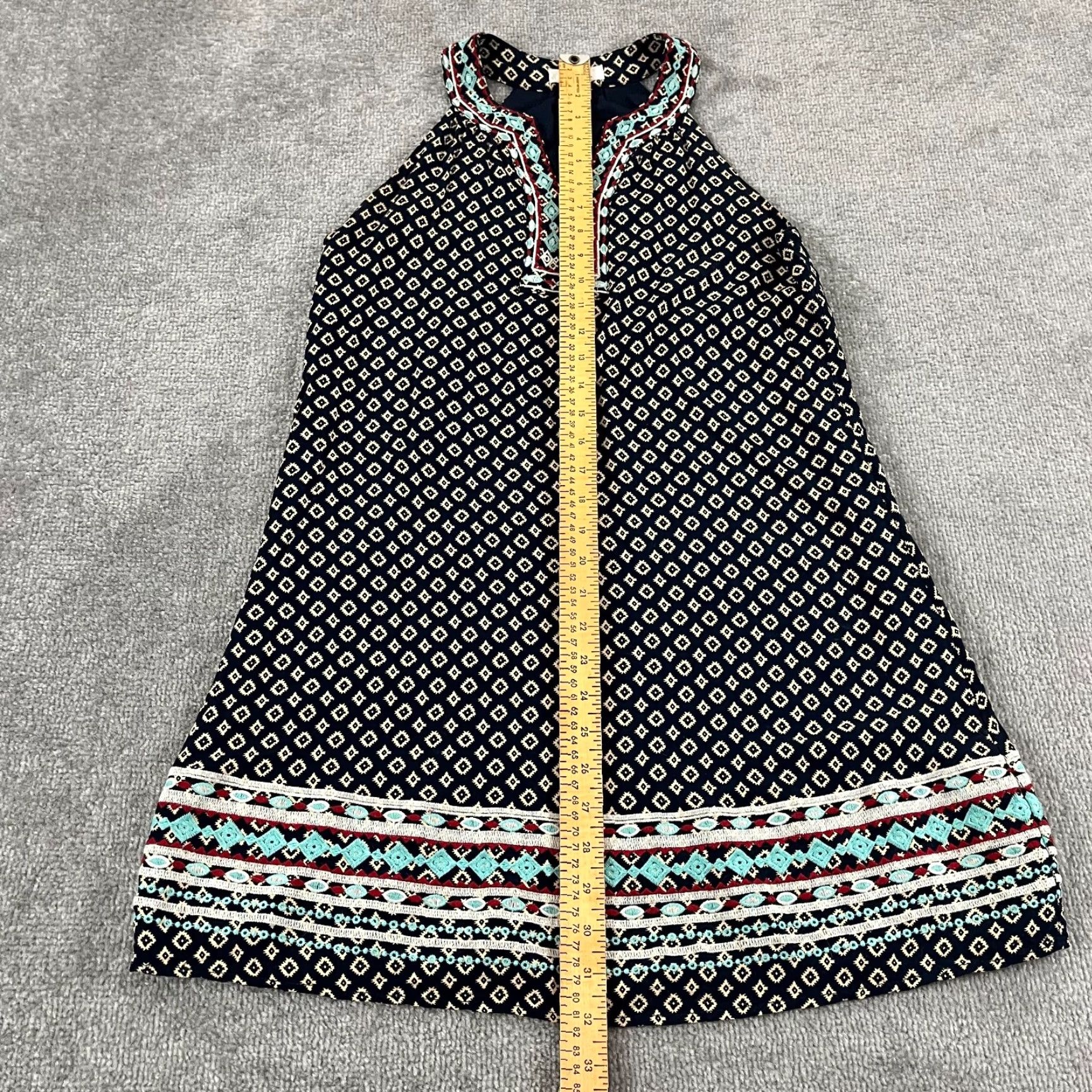 Vintage THML Dress Womens Small Faye BOHO Dark Blue 32" Mini Shift Embroidered Lined Size S / US 4 / IT 40 - 4 Thumbnail