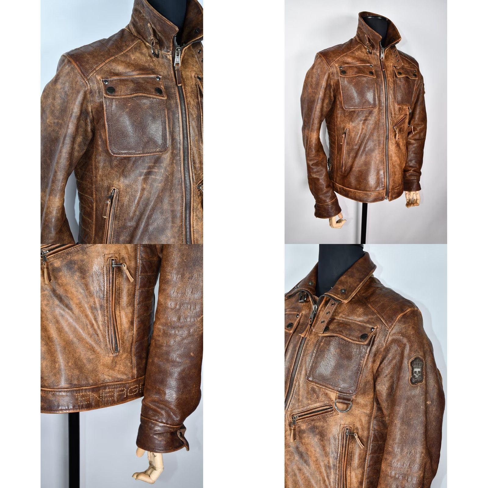 Energie VINTAGE Energie Men's Leather Distressed Biker Jacket XL XL Energie Jacket Men Brown 100% Leather Casua l (adjusted to fit rules) Size US XL / EU 56 / 4 - 8 Thumbnail