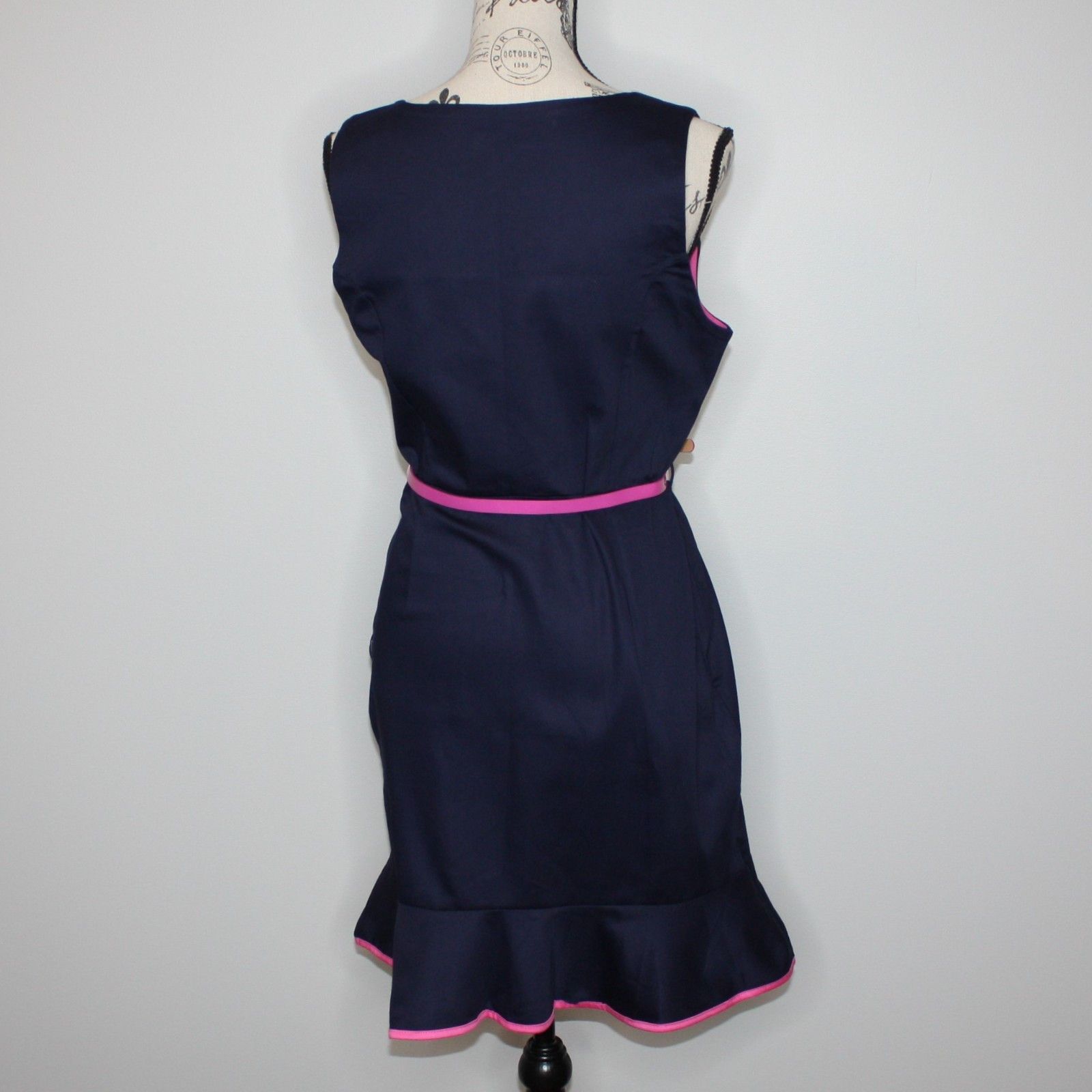 Other Monteau True To Form Navy Blue Dress with Pink Trim & Belt Size L / US 10 / IT 46 - 7 Thumbnail