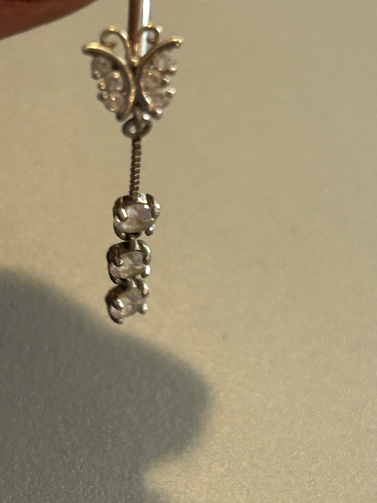 Handmade JTS NA Silver Butterfly Crystal Dangle Drop Naval Ring Size ONE SIZE - 1 Thumbnail