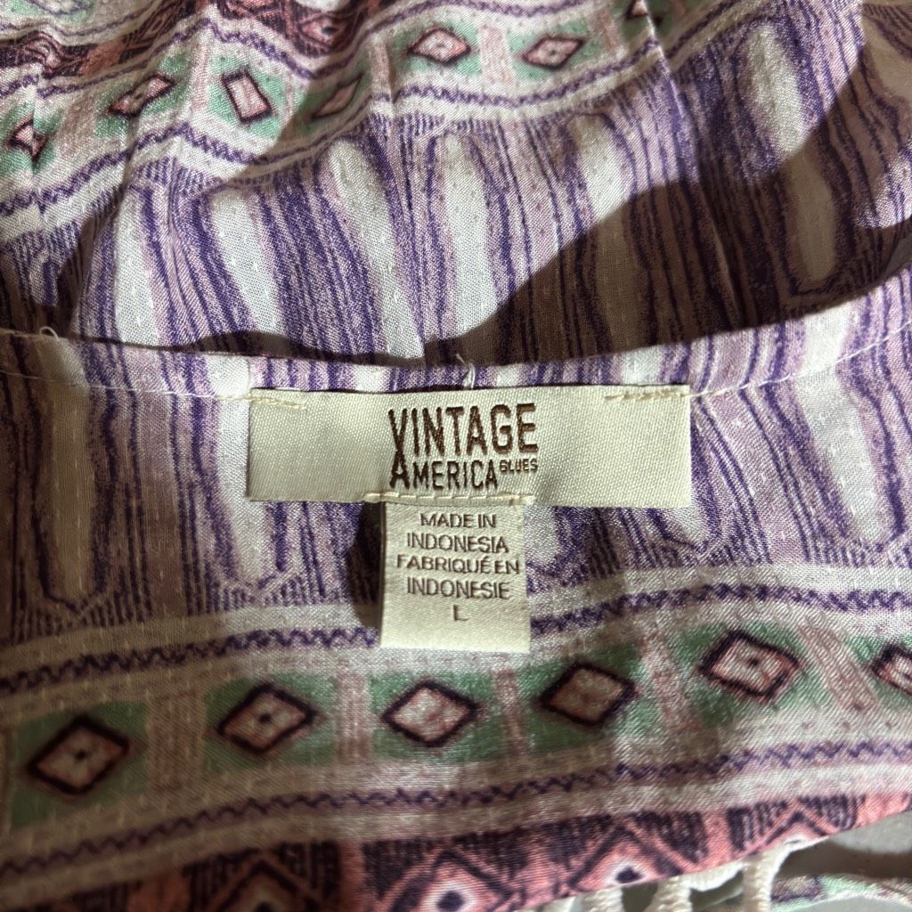 Other Vintage America Blues Aztec Tribal Bell Sleeve Boho Blouse Purple White Large Size L / US 10 / IT 46 - 3 Thumbnail