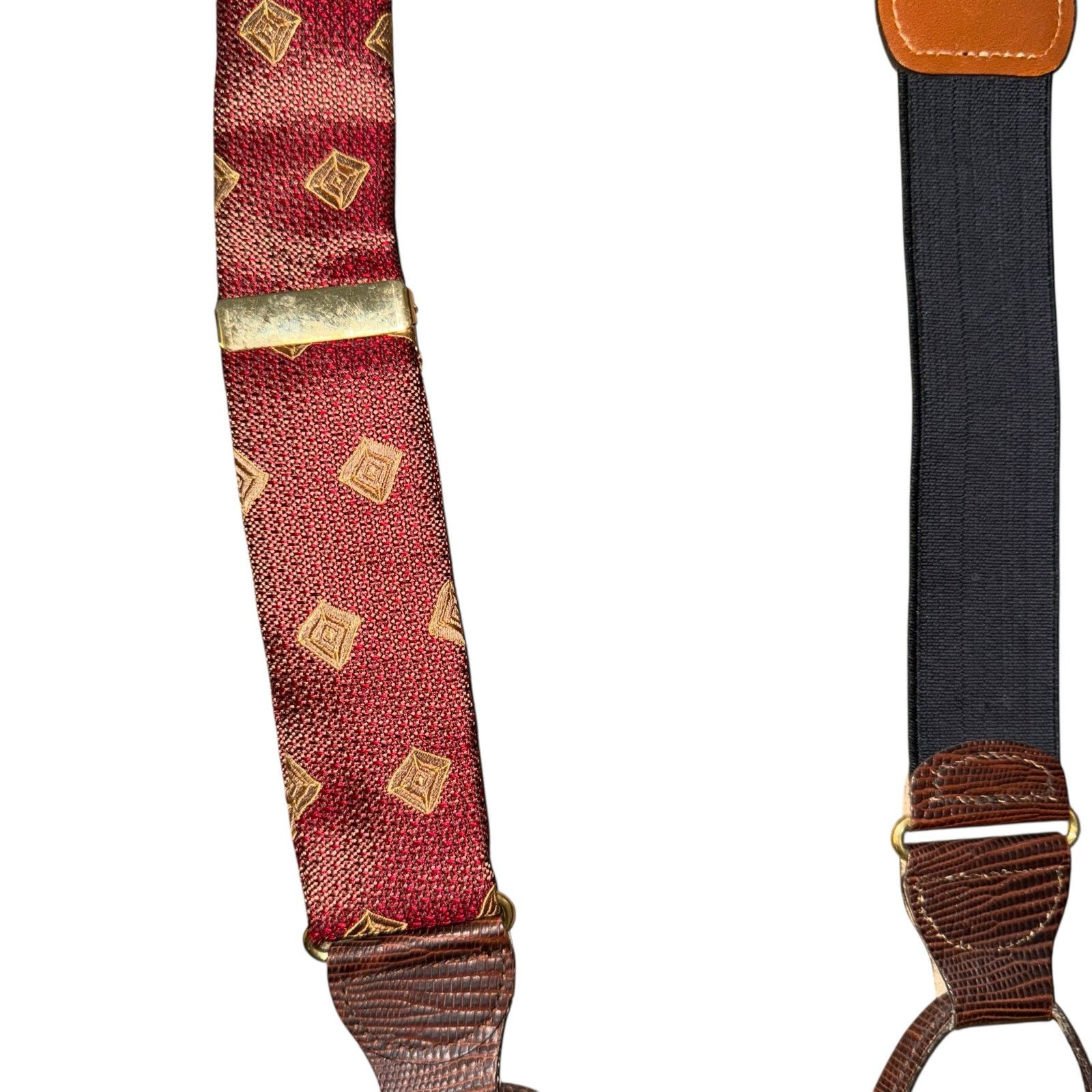 Vintage Vintage Y-Shaped Abstract Adjustable Burgundy Suspenders Size ONE SIZE - 2 Thumbnail