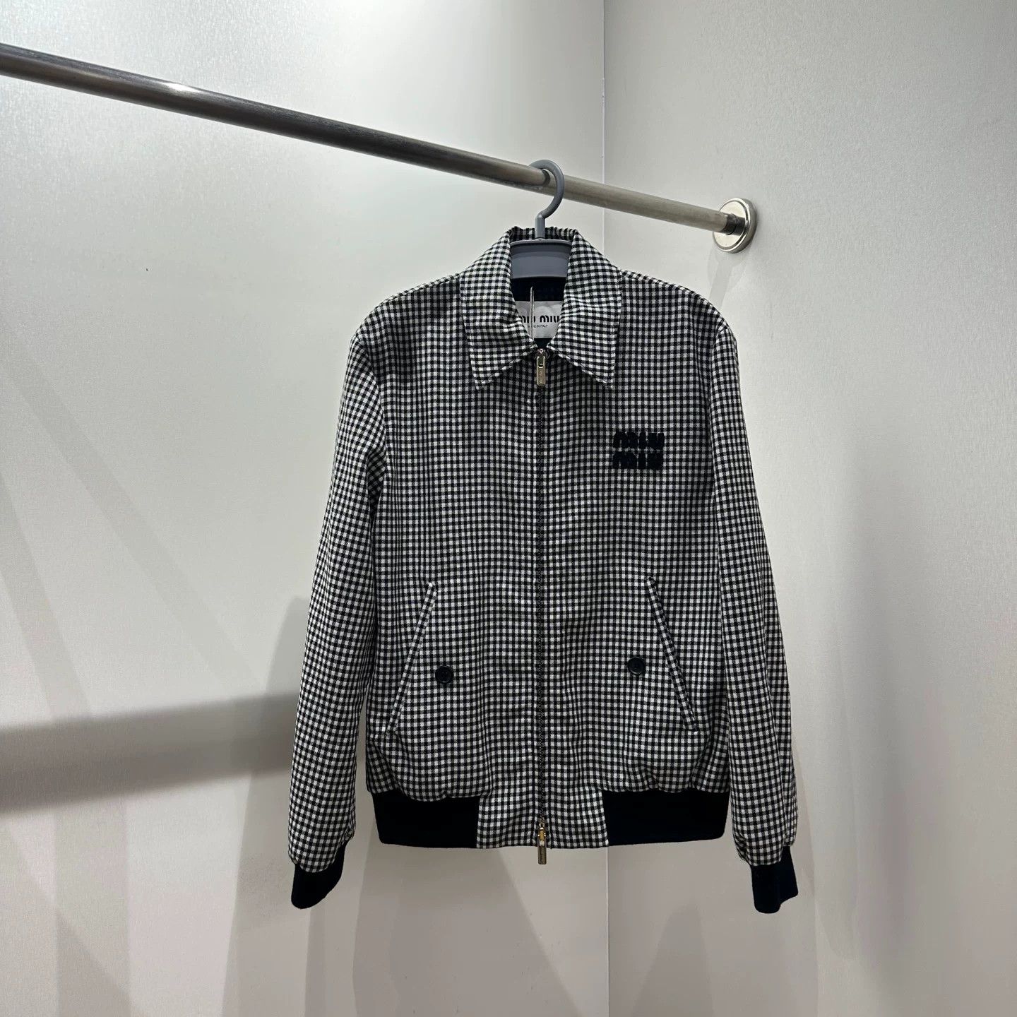 Miu Miu MiuMiu Checkered Logo Zipper Jacket Size XS / US 0-2 / IT 36-38 - 1 Thumbnail