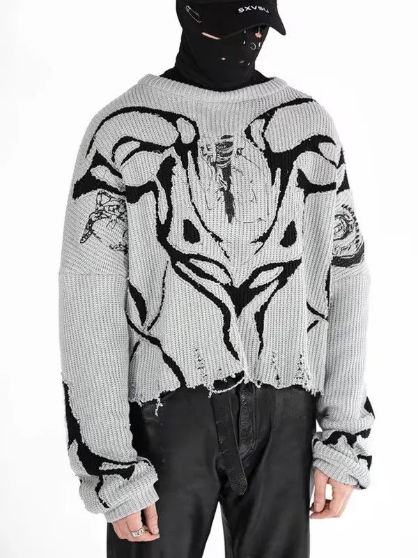 Japanese Brand Y2k style pullover sweater with holes in Harajuku style Size US L / EU 52-54 / 3 - 3 Thumbnail