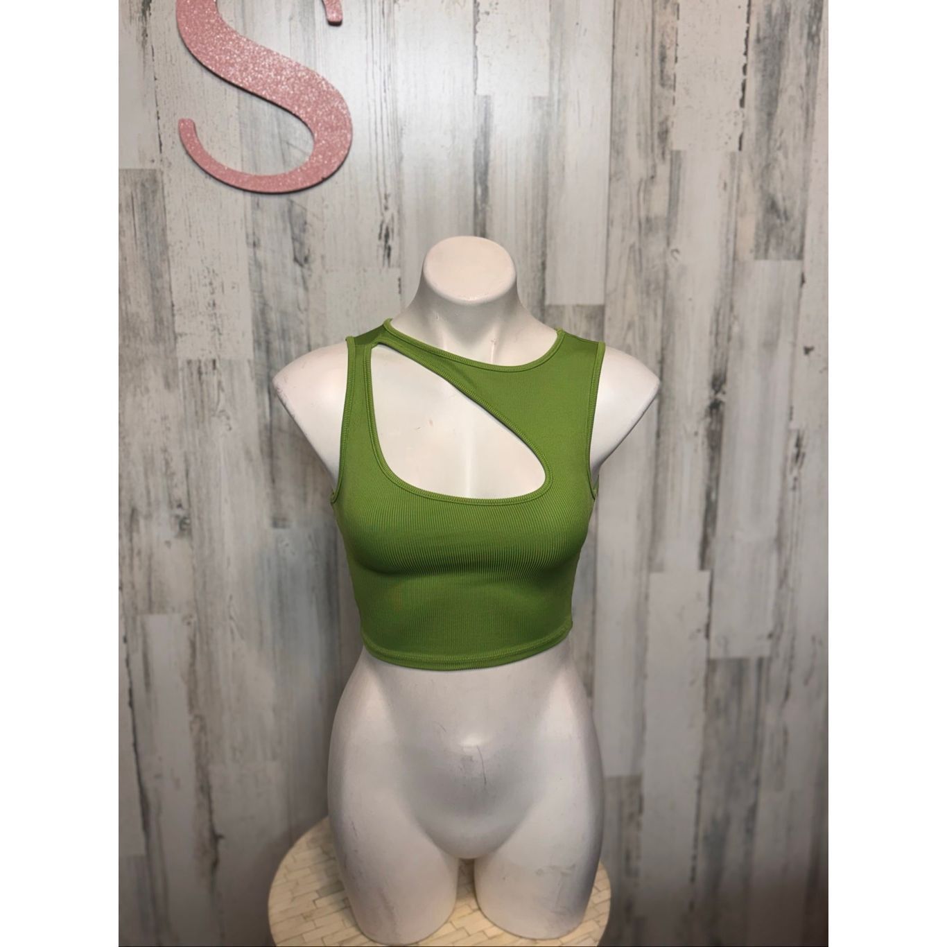 Other Pull & Bear Lime Green Cutout Tank Top | Ribbed Asymmetrical Size XS / US 0-2 / IT 36-38 - 3 Thumbnail