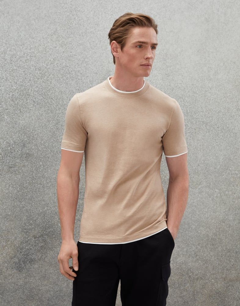 Brunello Cucinelli o1w1db10924 T-Shrit in Beige Size US M / EU 48-50 / 2 - 1 Thumbnail