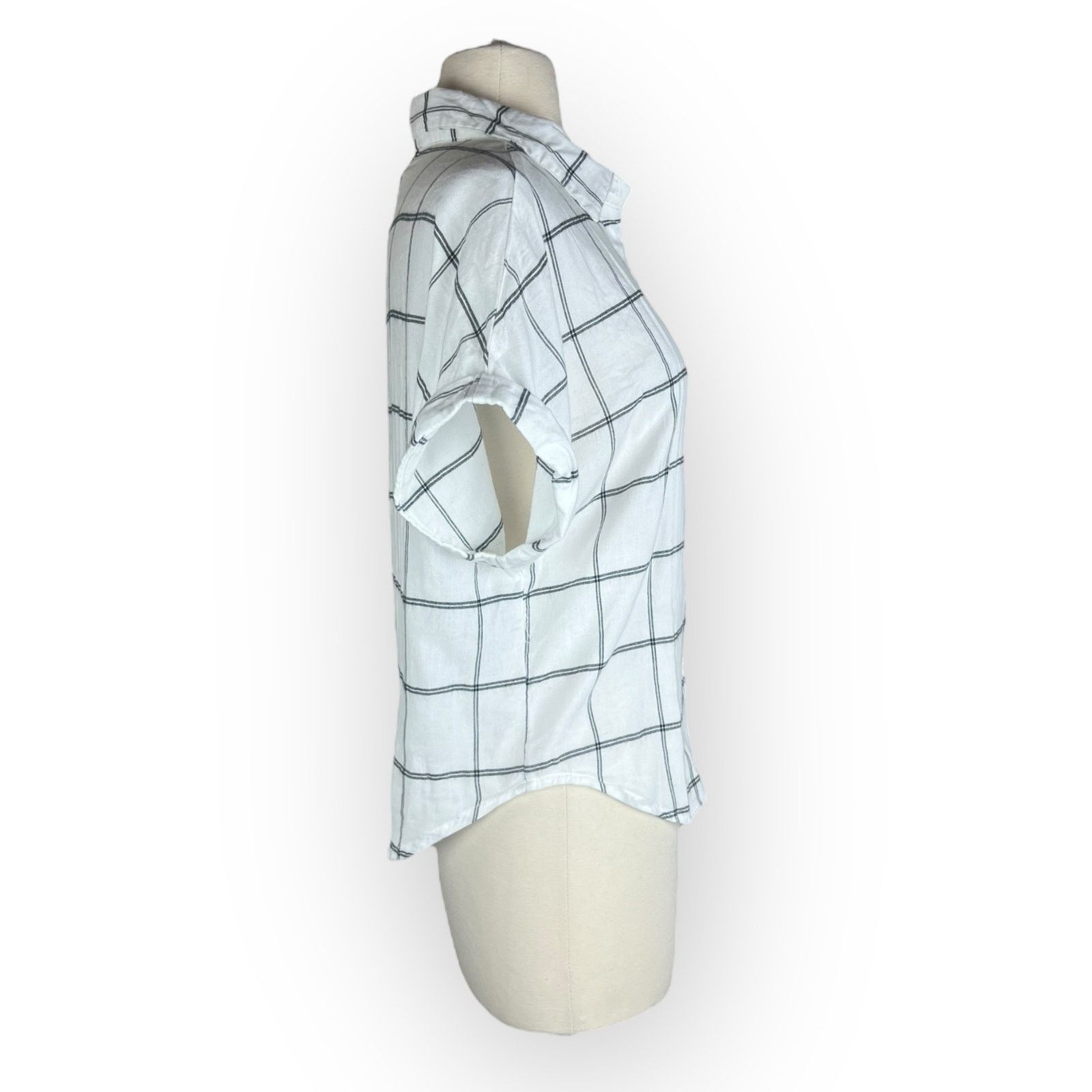 Urban Outfitters Japna Windowpane Short Sleeve Cuffed Casual Blouse Size M / US 6-8 / IT 42-44 - 3 Thumbnail