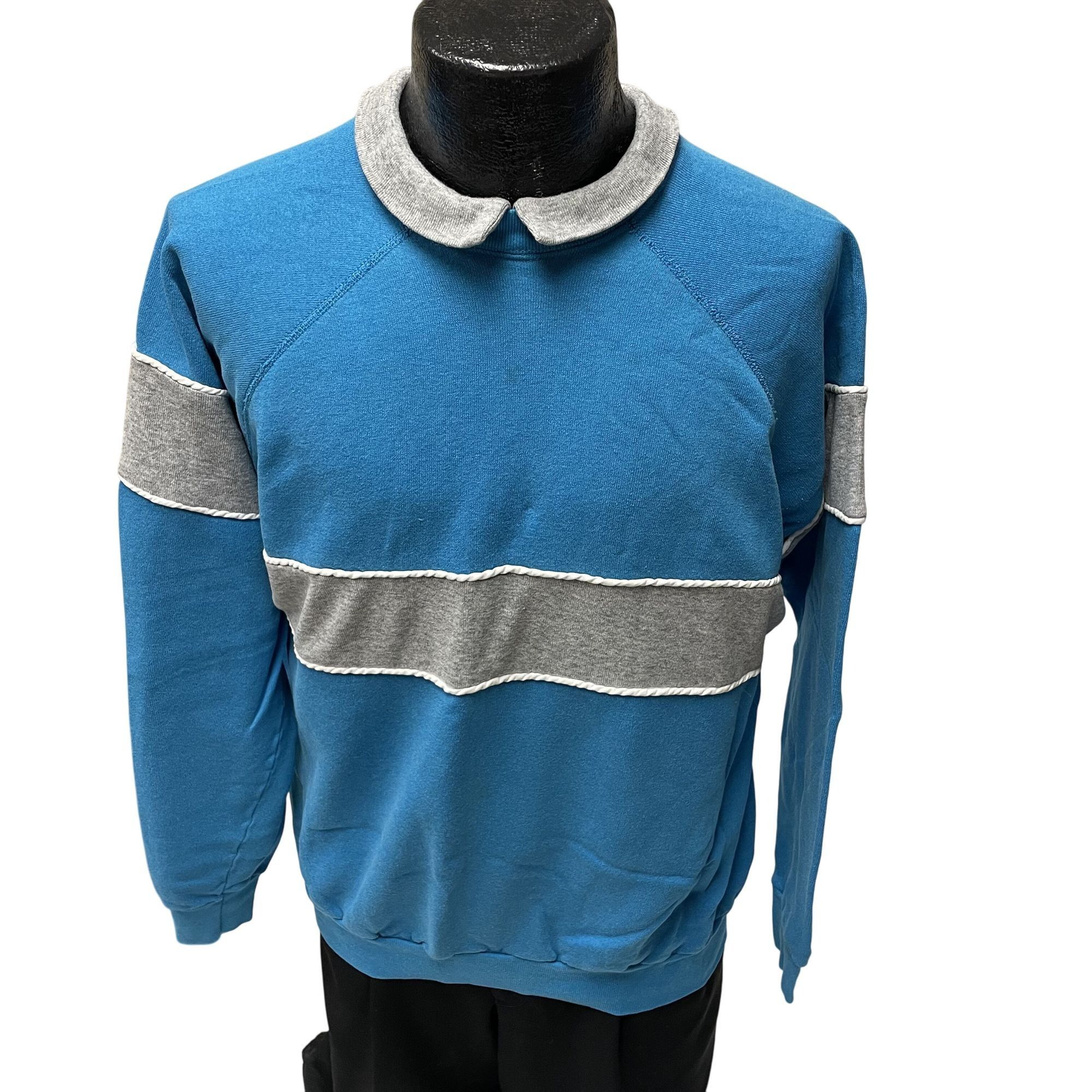 Other Vtg Heather Gray Stripe COLOR BLOCK Blue Pullover Sweatshirt Size US XL / EU 56 / 4 - 1 Thumbnail