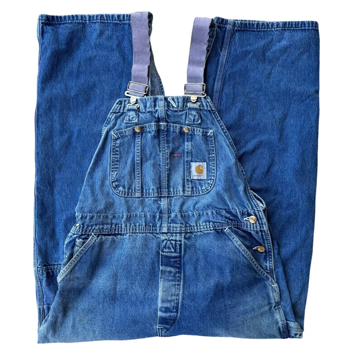 Carhartt Purple straps! Carhartt Washed Blue Denim Overalls 90s Jeans Size US 38 / EU 54 - 1 Thumbnail