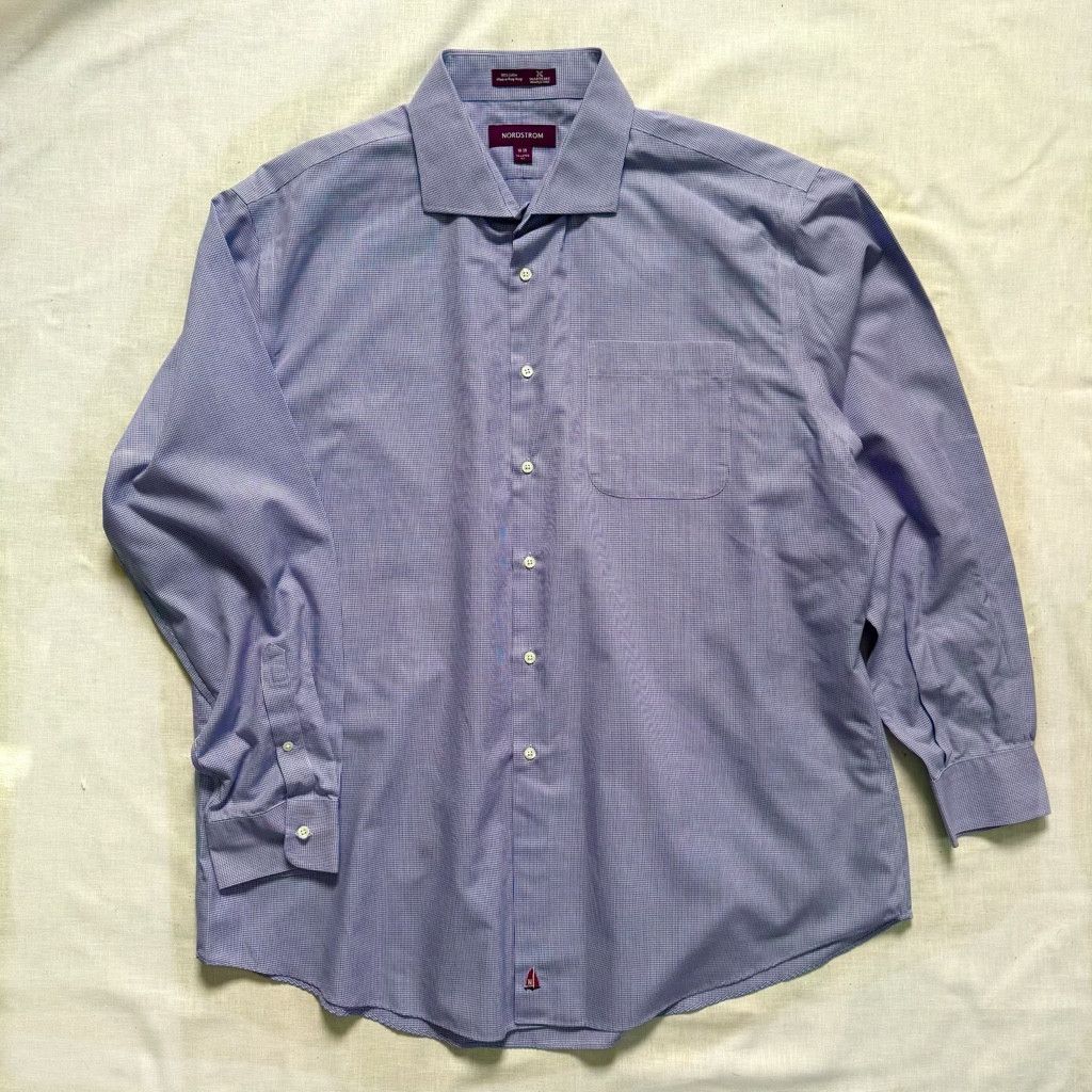 Nordstrom Nordstrom Blue Gingham Btton-Down Cotton Dress Shirt 18-35 Size US XL / EU 56 / 4 - 1 Thumbnail