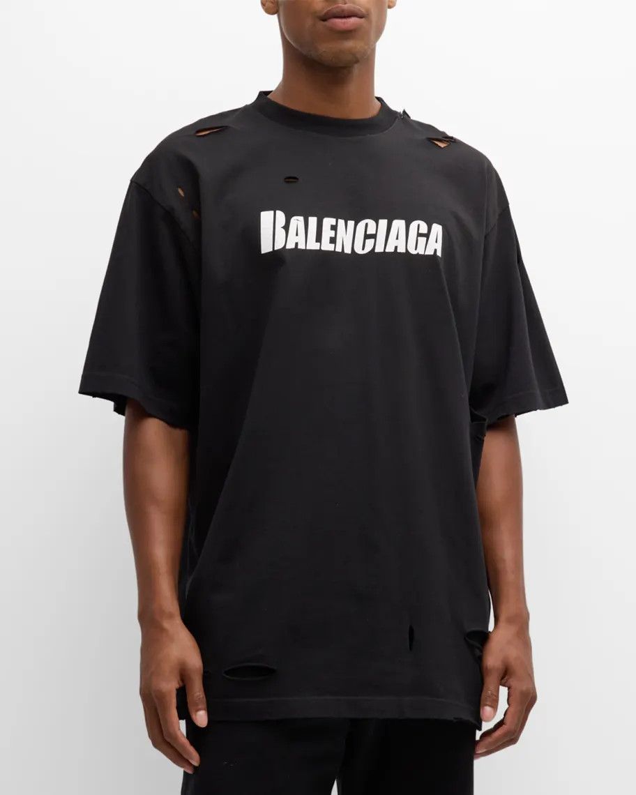Balenciaga o1mt1gz0924 Destroyed T-Shirt Boxy Fit in Black Size XL / US 12-14 / IT 48-50 - 2 Thumbnail