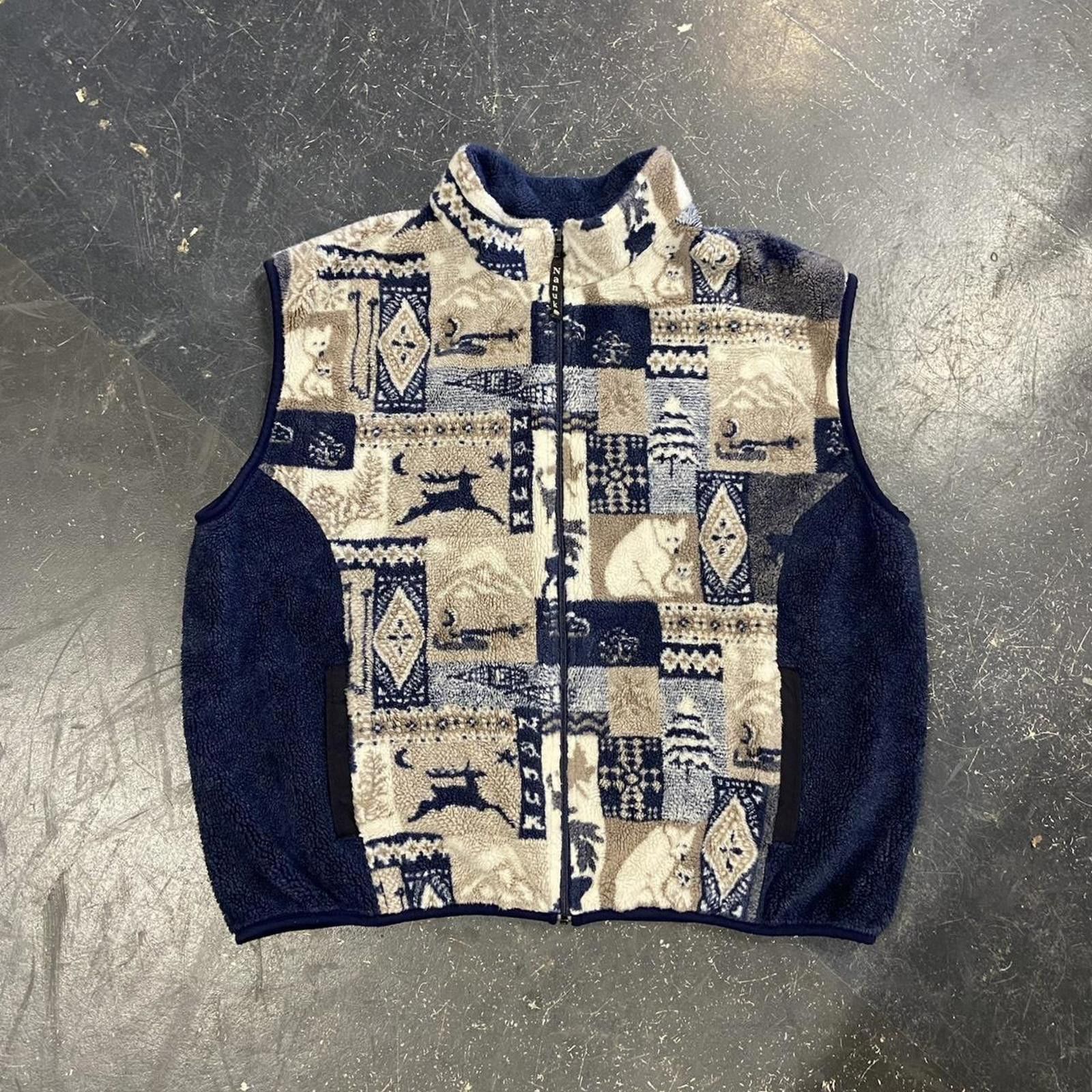 Vintage 90s Tan / Navy Fleece Vest Size US XL / EU 56 / 4 - 1 Thumbnail