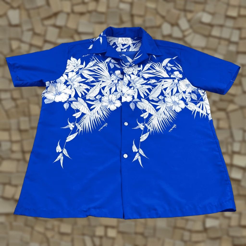 Vintage VINTAGE Royal Princess of Hawaii Blue Floral Button-Up Shirt Adult LARGE 80s Hawaiian Spread Collar Short Sleeve Mens Mens Size US L / EU 52-54 / 3 - 1 Thumbnail