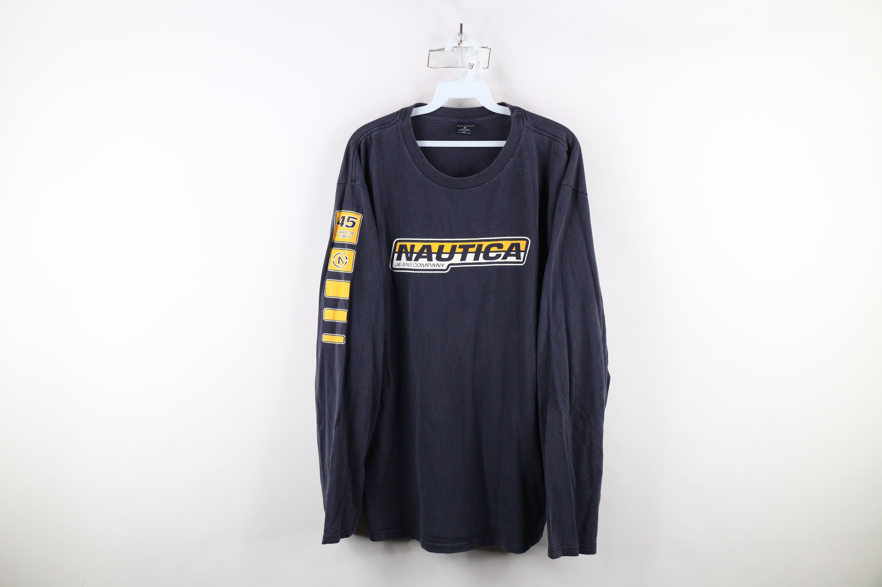 Nautica × Vintage Vintage 90s Nautica Spell Long Sleeve T-Shirt Blue Cotton Size US XL / EU 56 / 4 - 1 Thumbnail