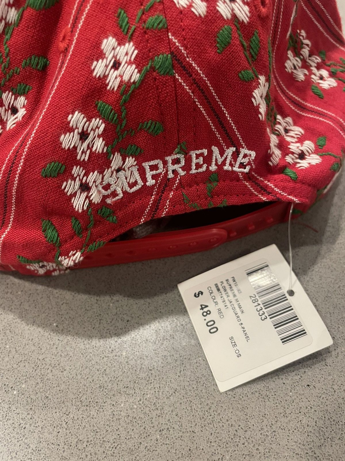 Supreme Supreme Flower Jacquard 5-Panel Tiger Red Adjustable Cap Size ONE SIZE - 6 Thumbnail